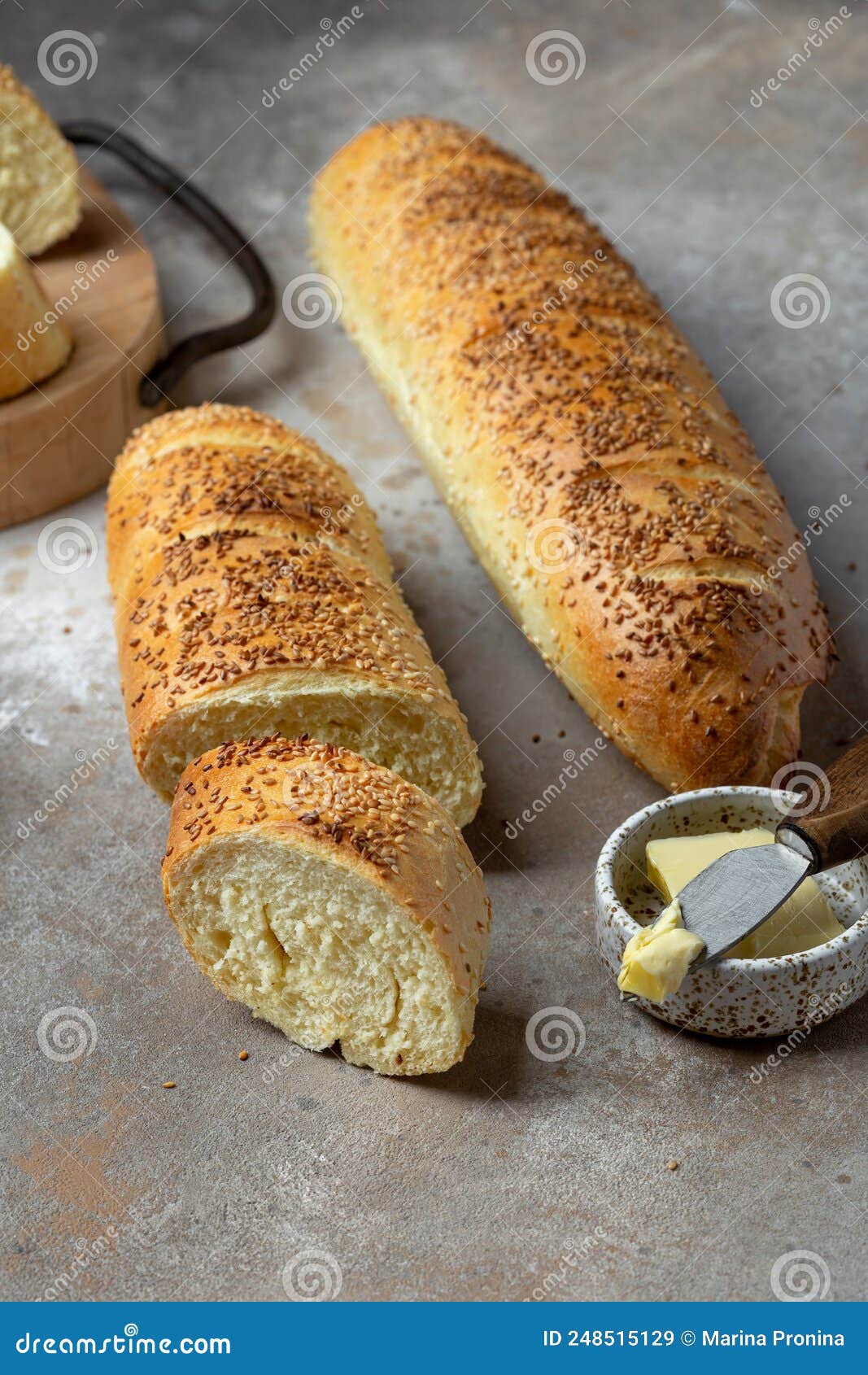 French Homemade Fresh Bread Baguettes with Sesame Stock Image - Image ...