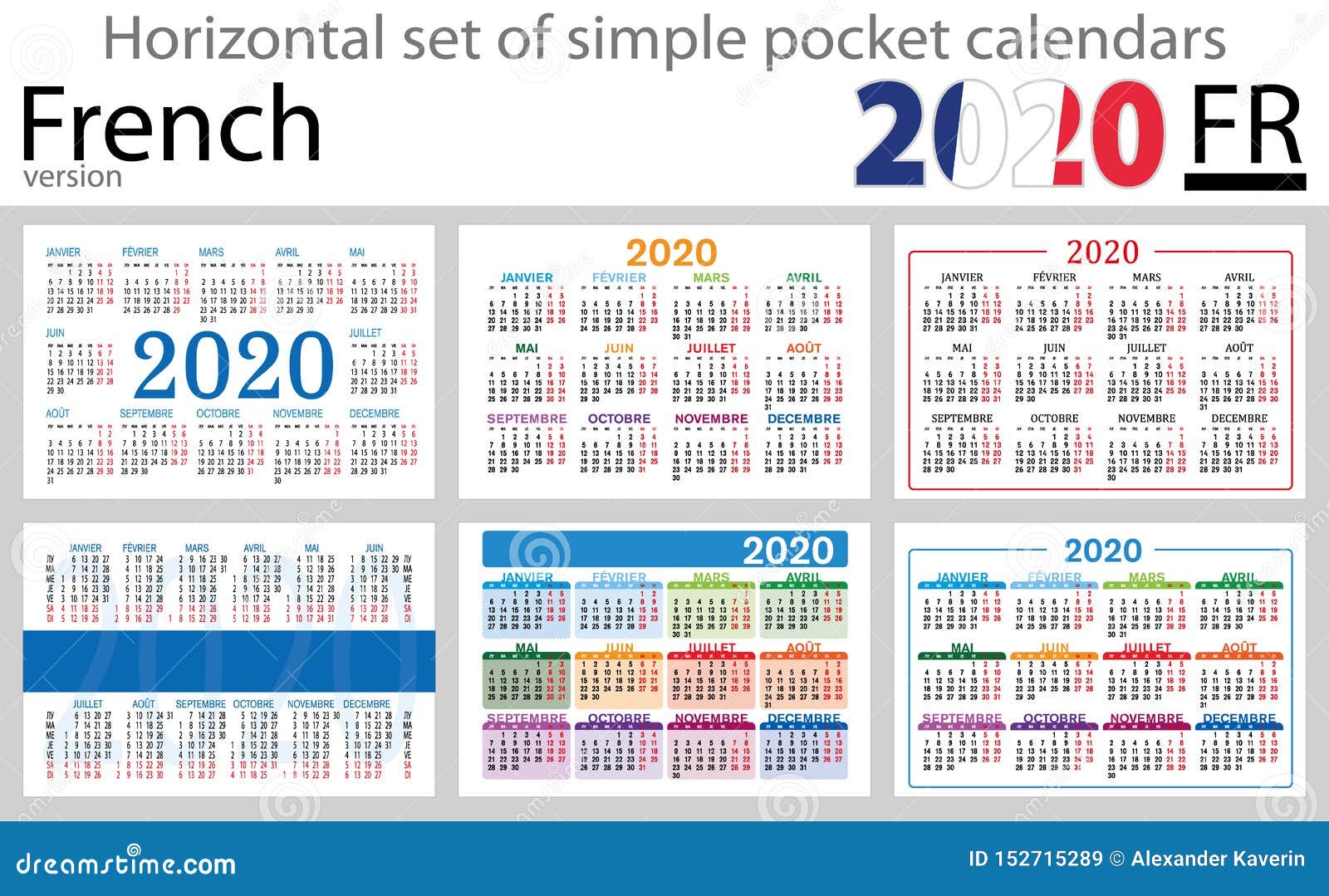 French Horizontal Set Of Pocket Calendars For Stock Vector Illustration Of Annual Horizontal