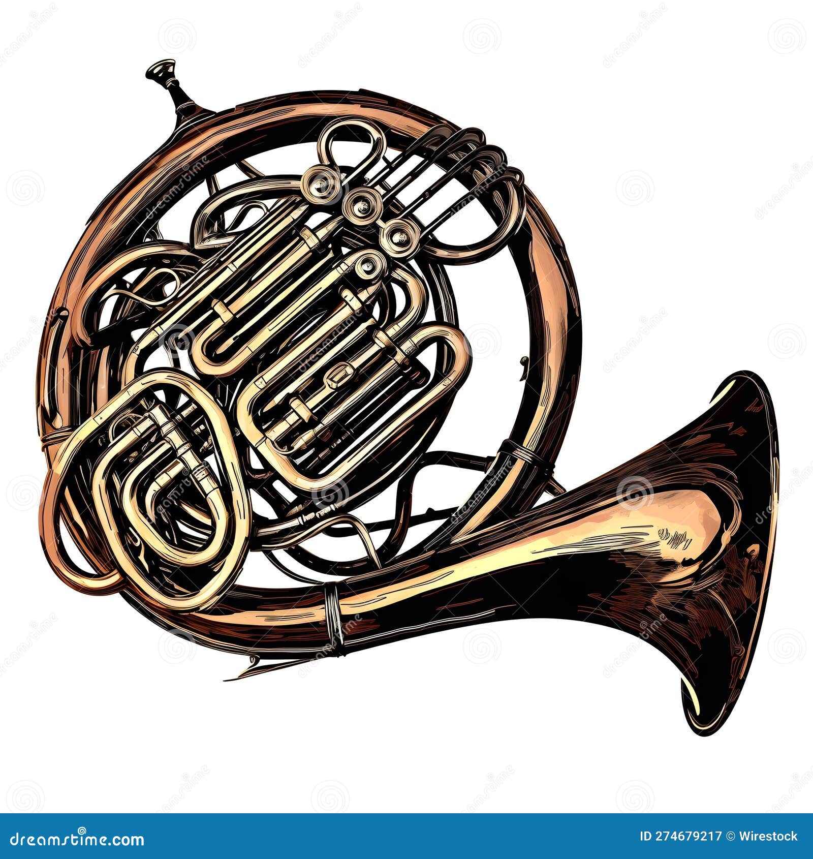 French Horn Isolated on a White Background. Stock Illustration Illustration of musical, rhythm