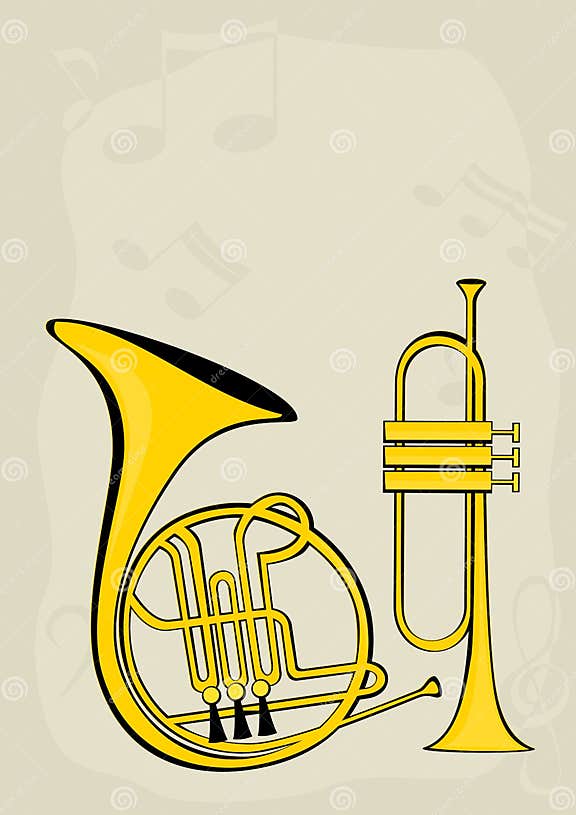 French Horn, Trumpet and Notes Stock Vector Illustration of