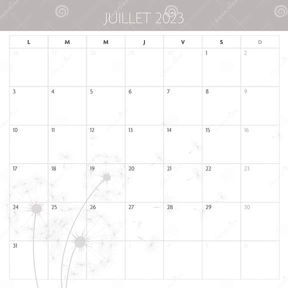French July 2023 calendar stock vector. Illustration of flower 250142587