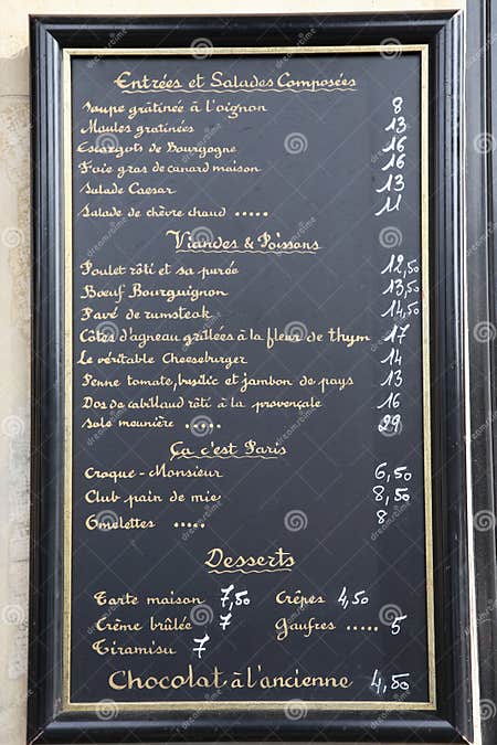 French Language Menu, Paris, France Stock Image - Image of food, french ...