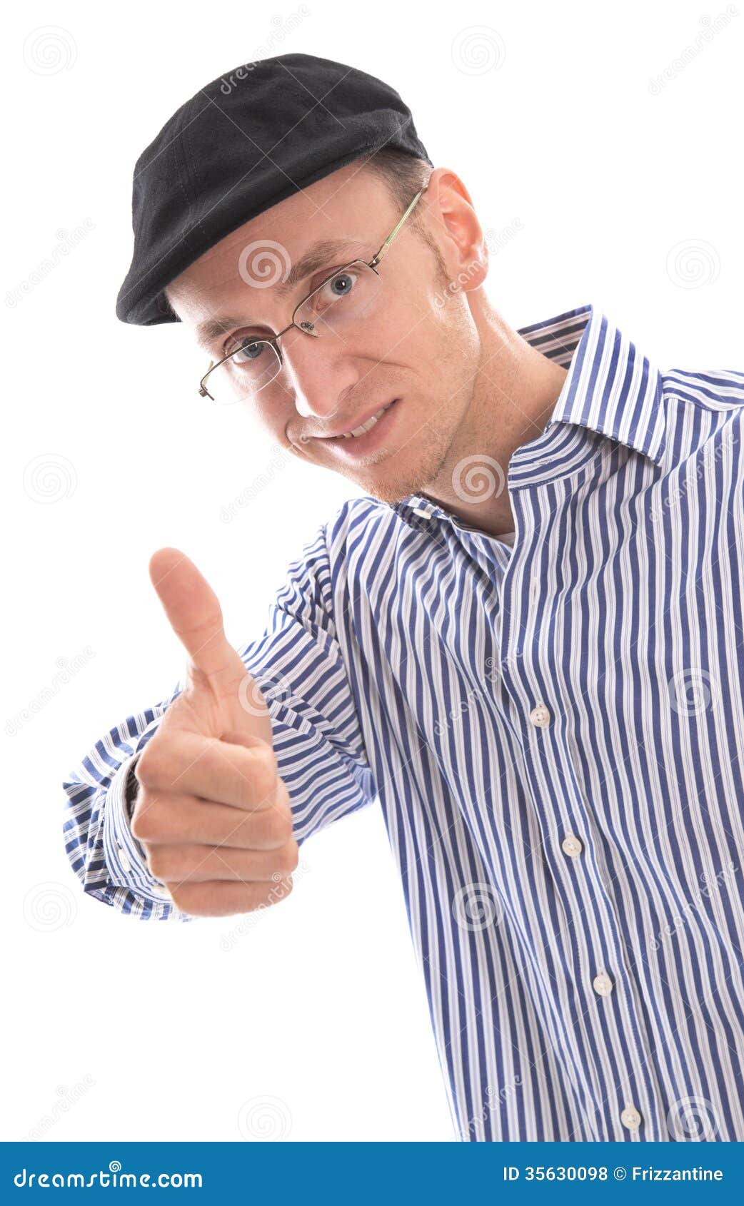 French Man Isolated on White with Thumbs Up. Stock Photo Image of