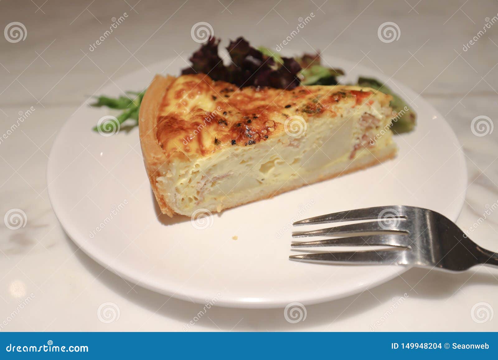 A French Pie , Traditional Open Pie with Egg, Cheese Stock Photo