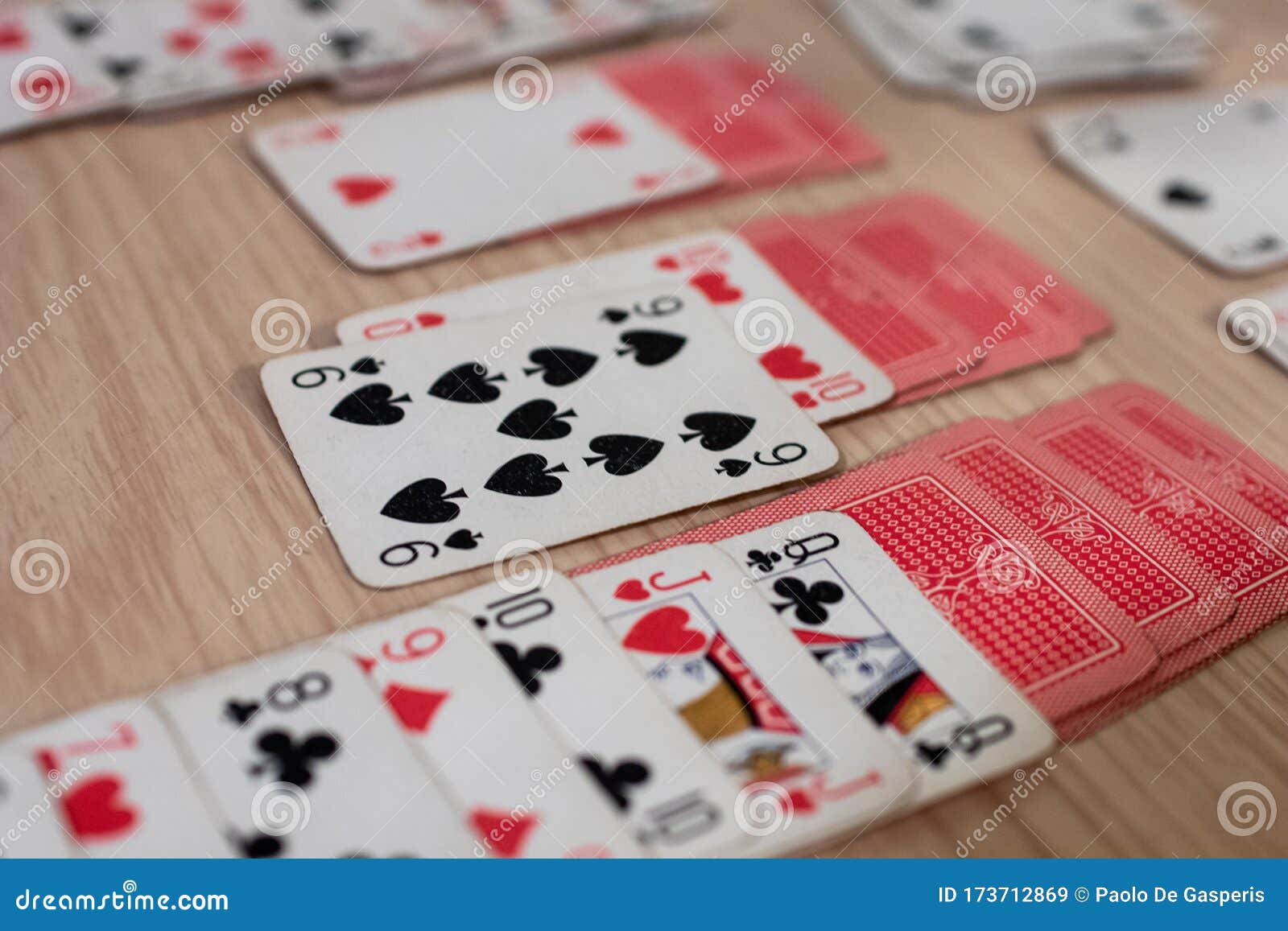 French Playing Cards Stacked Together In A Solitaire Solitaire Game With Cards Pastime With Signs And Cards With Red Backs And Stock Image Image Of Card Alone