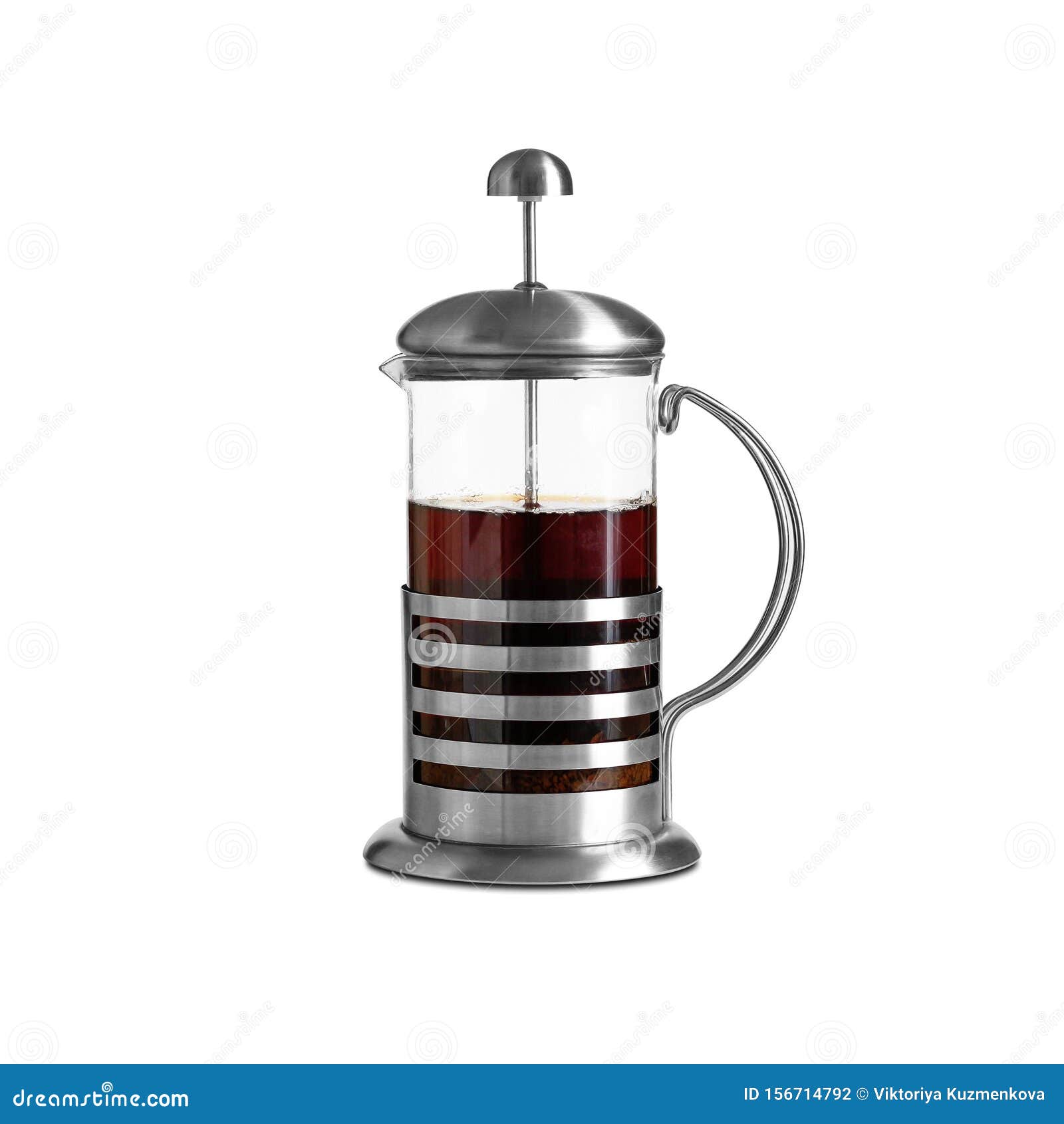 French Press with Brewed Black Tea. Close Up Stock Photo Image of