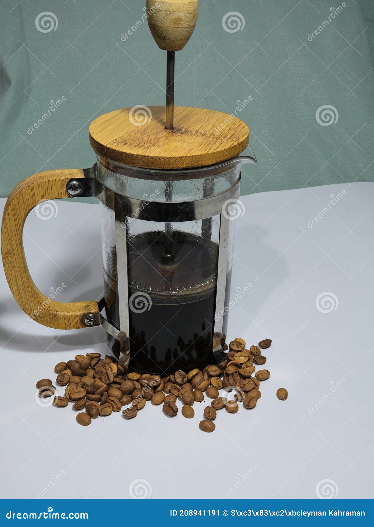 French Press Coffee Maker on the White Ground. Stock Image - Image of  white, caffe: 208941191