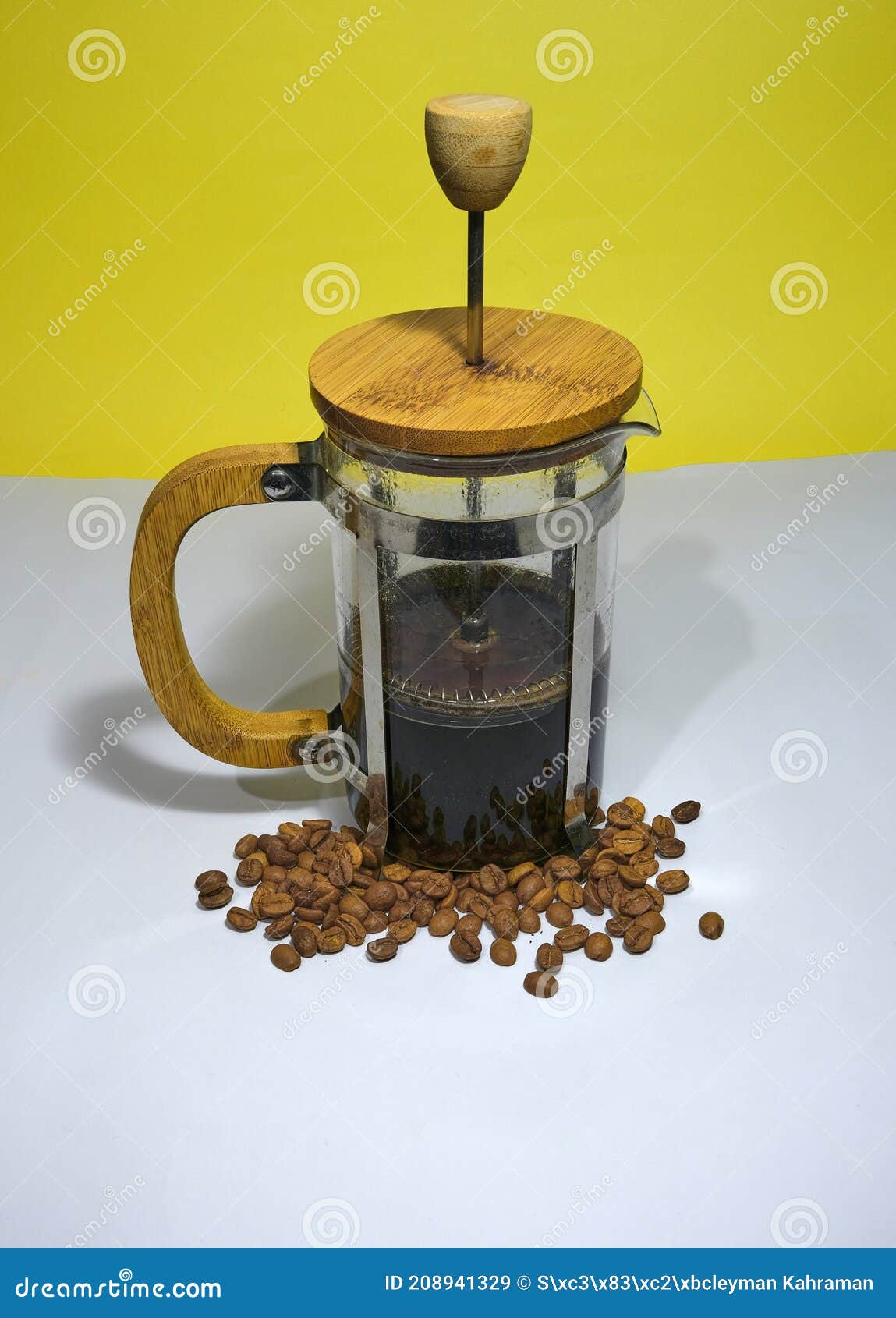 French Press Coffee Maker on the White Ground. Stock Image - Image of  maker, glass: 208941329