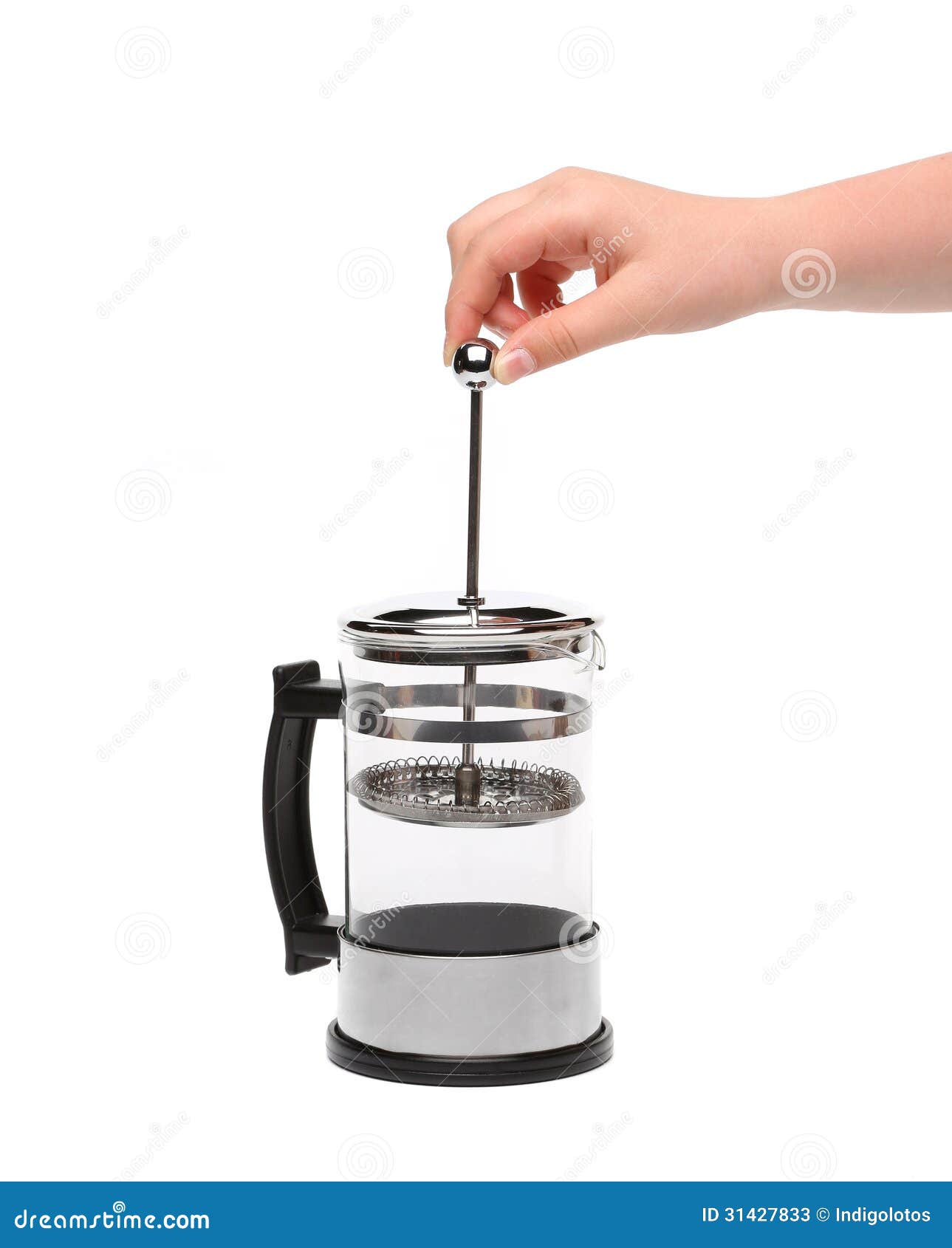 French Press Coffee or Teapot with a Hand Stock Image Image of
