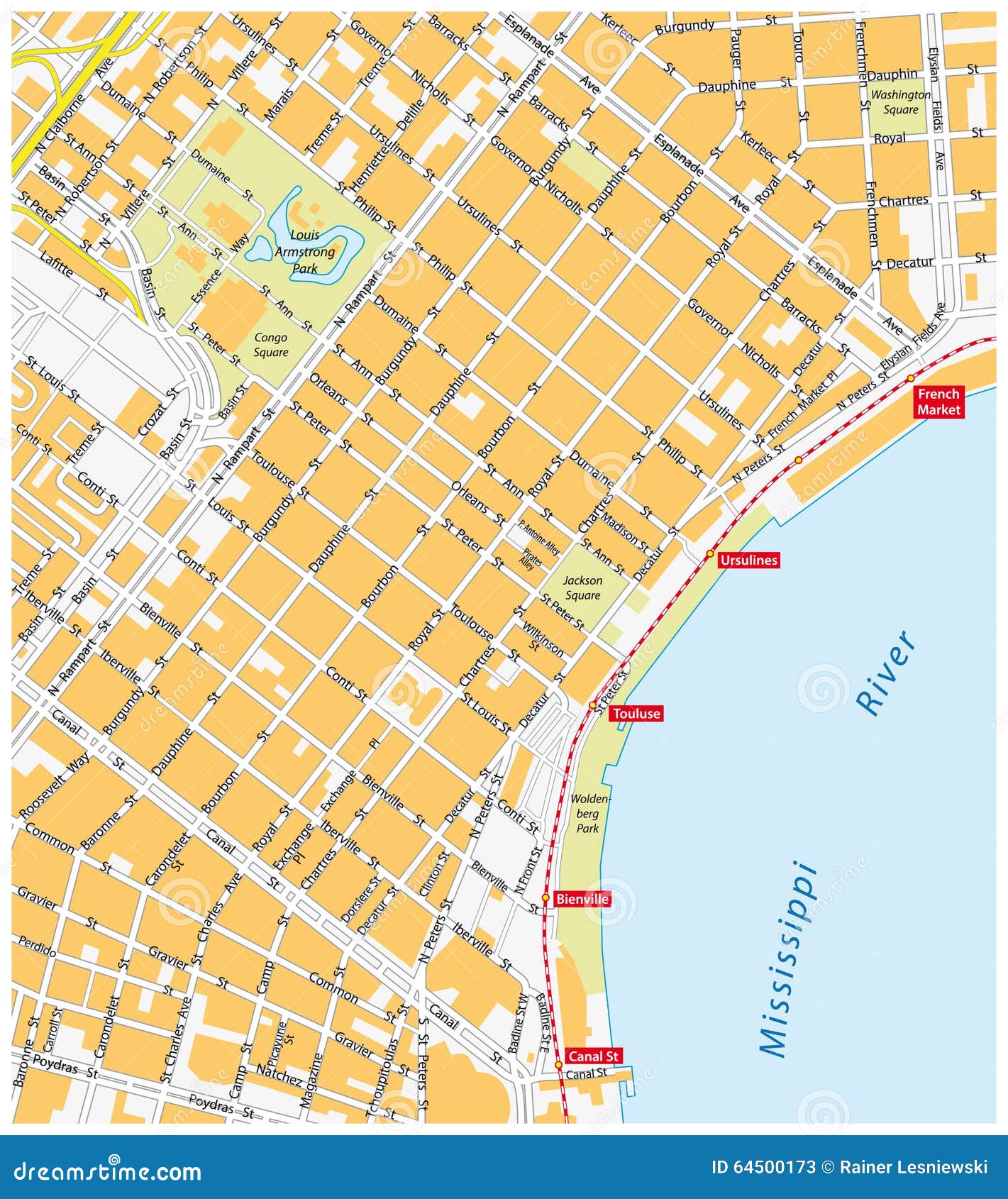 French Quarter Map, New Orleans Stock Illustration - Illustration of