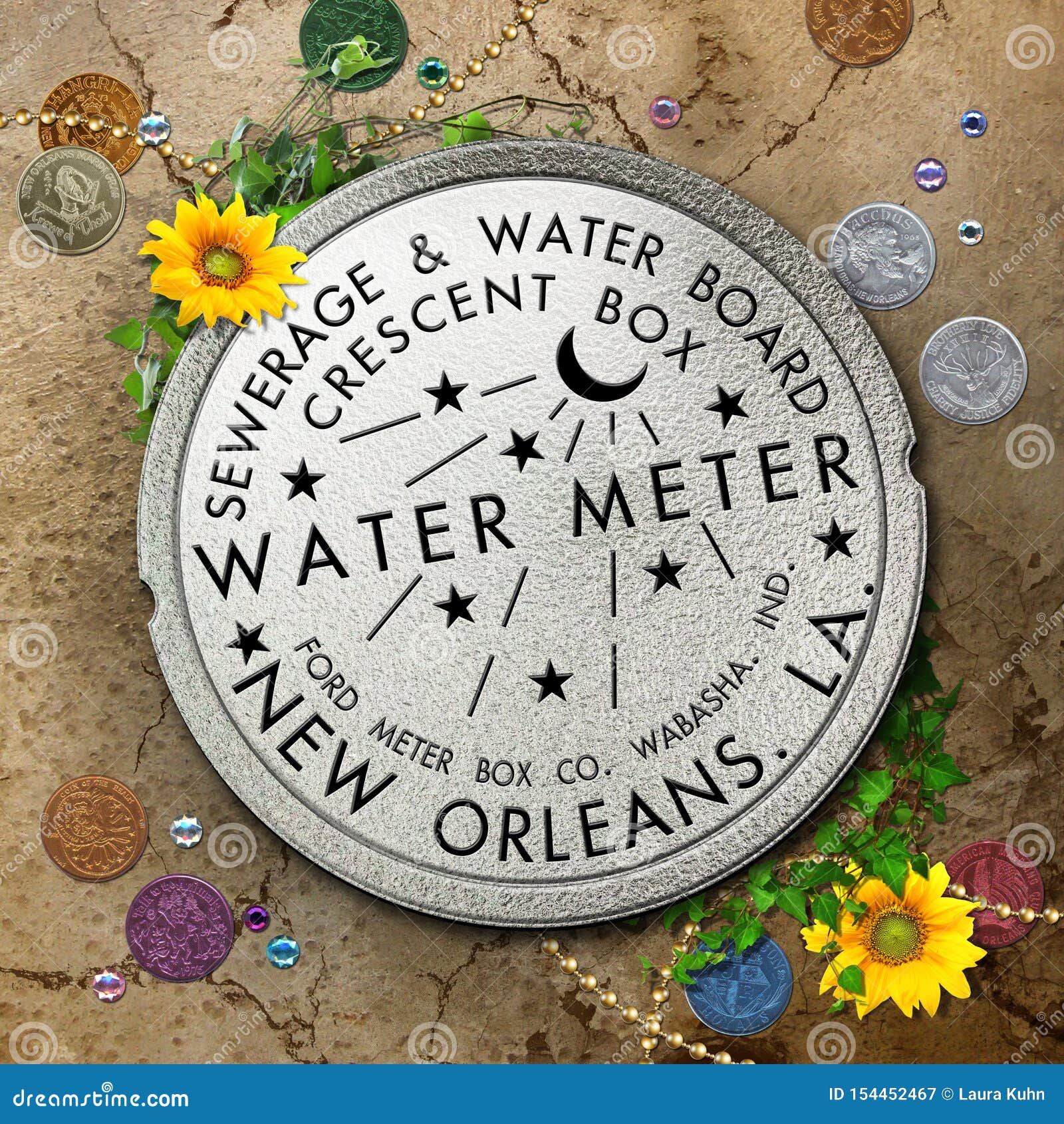 french quarter new orleans louisiana water meter sewerage cover