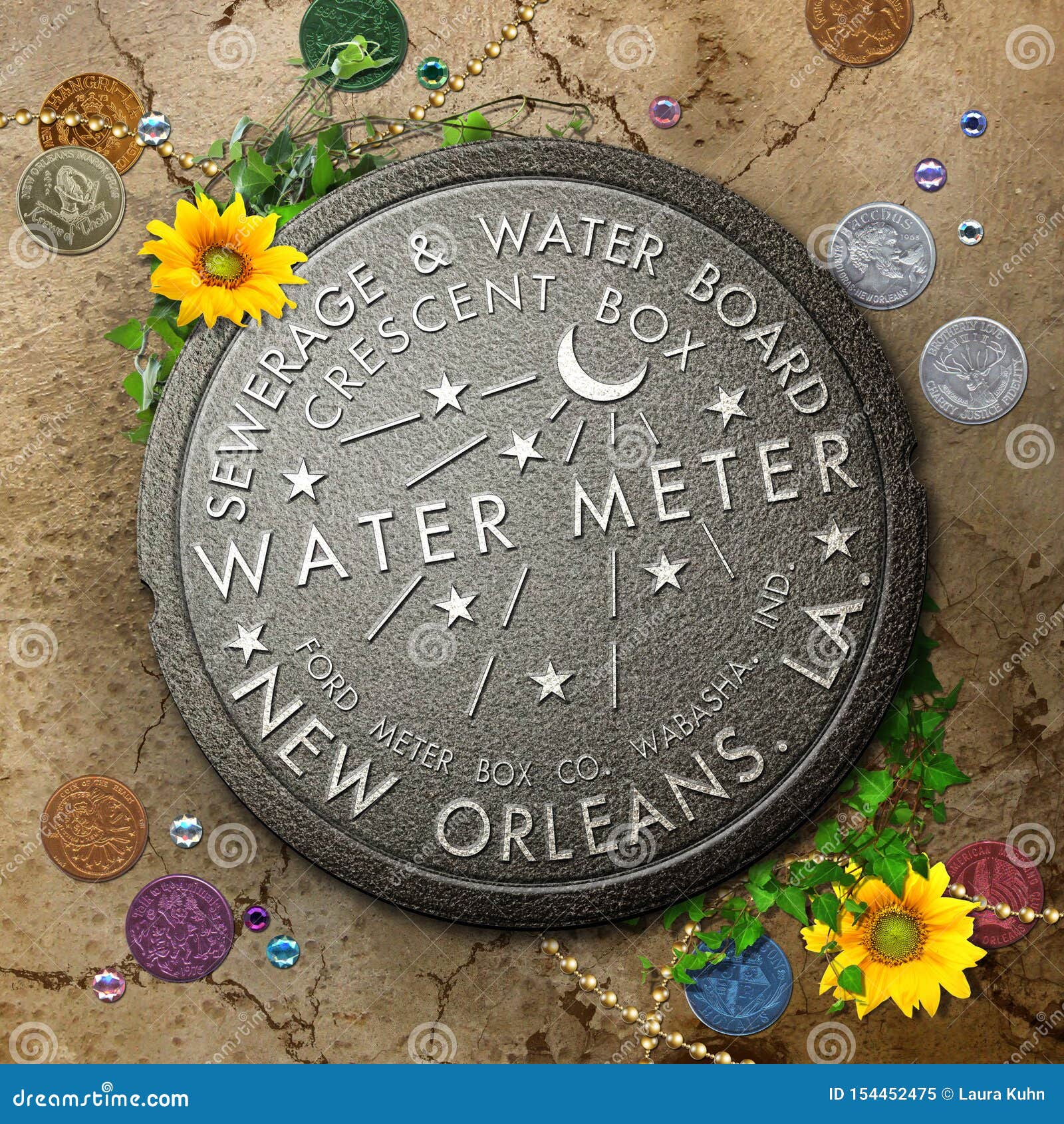 french quarter new orleans louisiana water meter sewerage cover