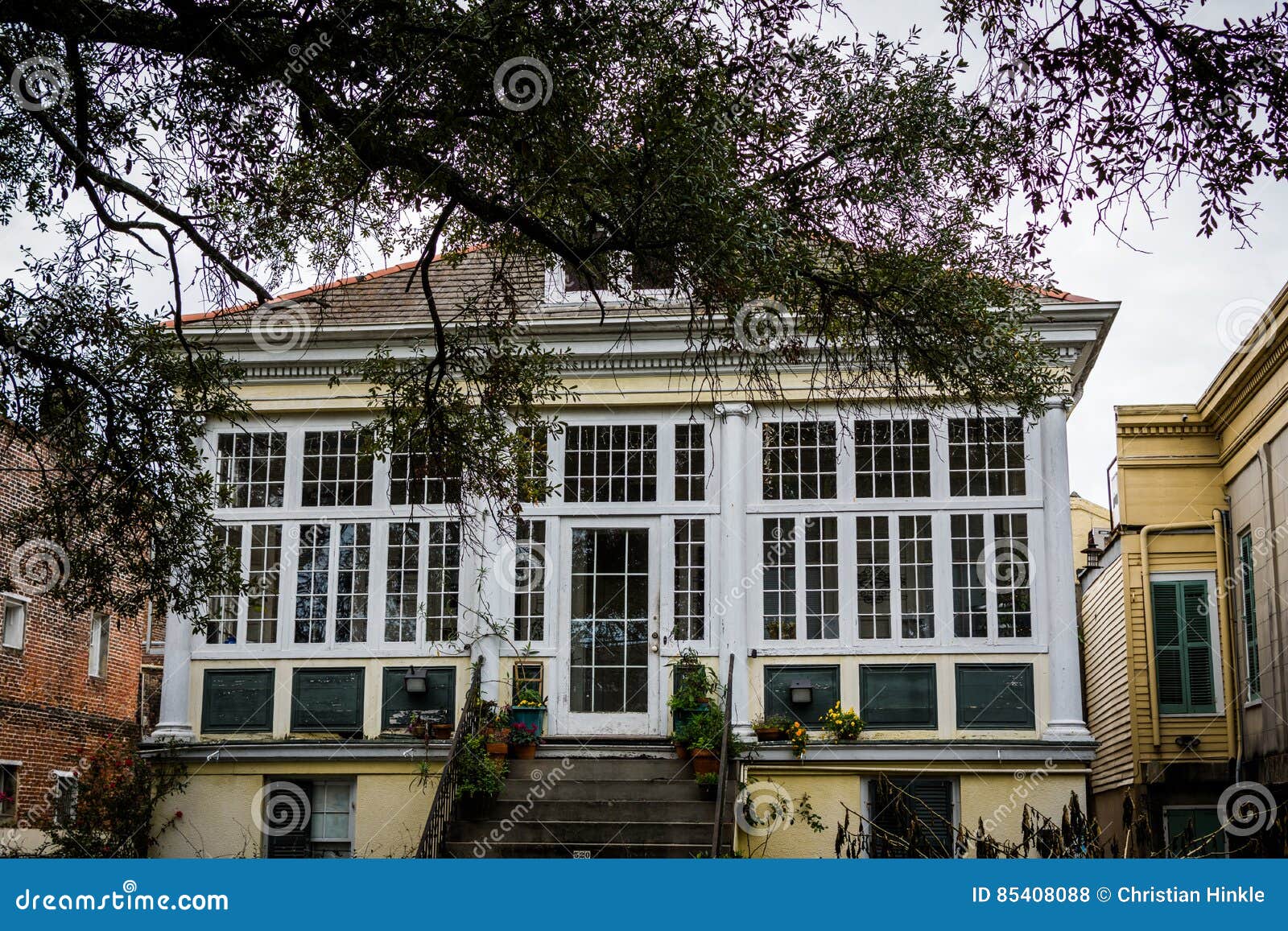 downtown french quarters in new orleans, louisiana on a cloudy d