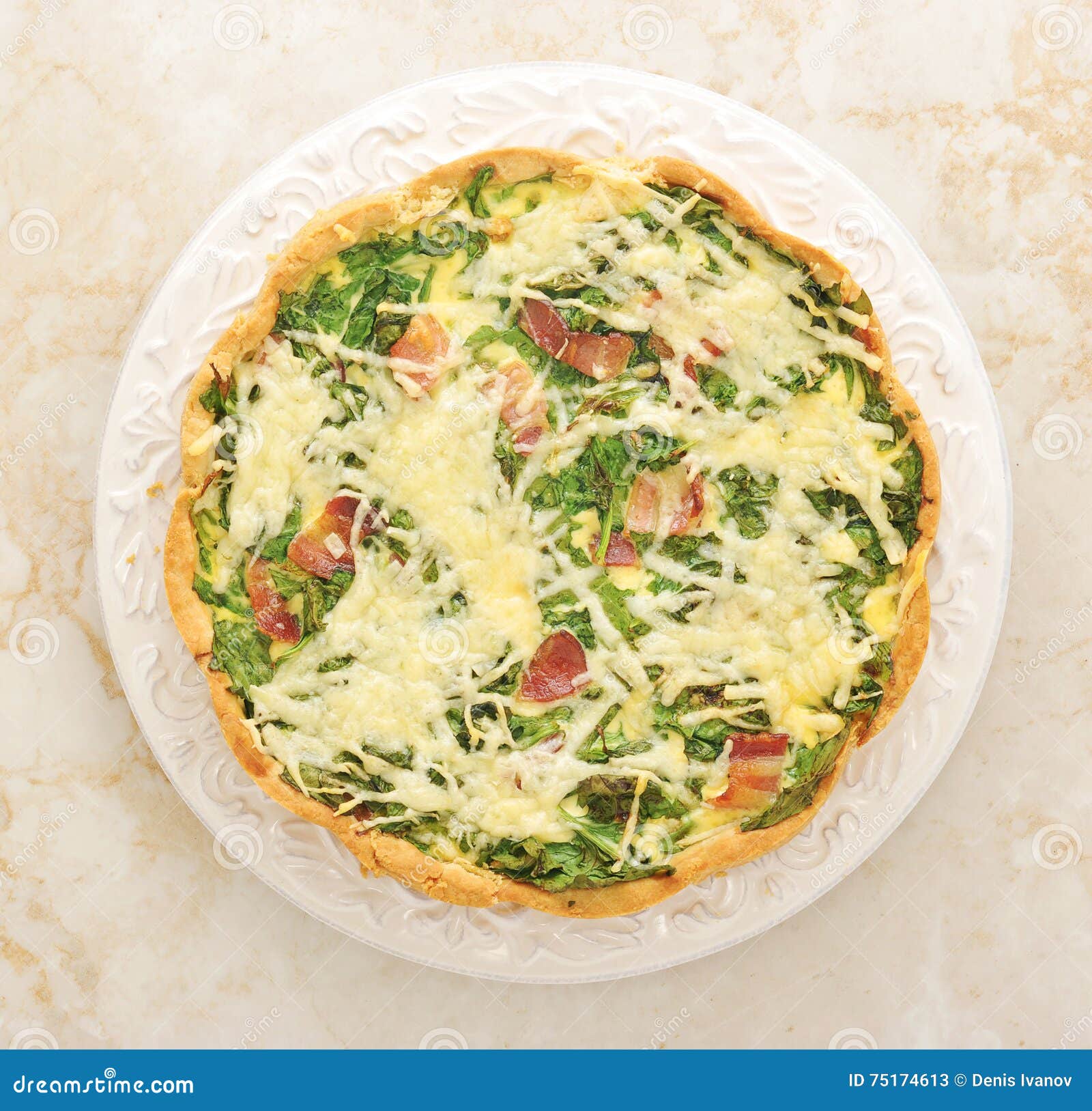 French Quiche Pie with Egg, Cheese and Spinach Stock Image Image of