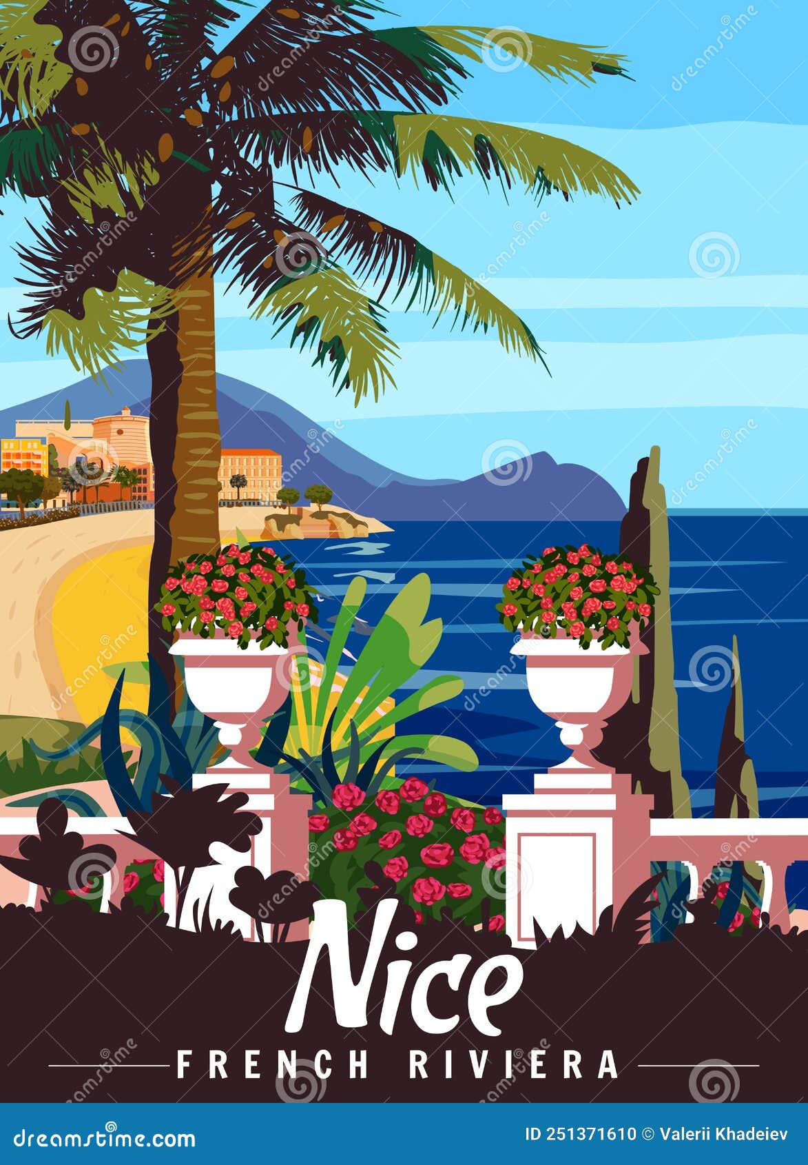 in de buurt Ontbering collegegeld French Riviera Nice Retro Poster. Tropical Coast Scenic View, Palm,  Mediterranean Marine Stock Photo - Image of city, travel: 251371610