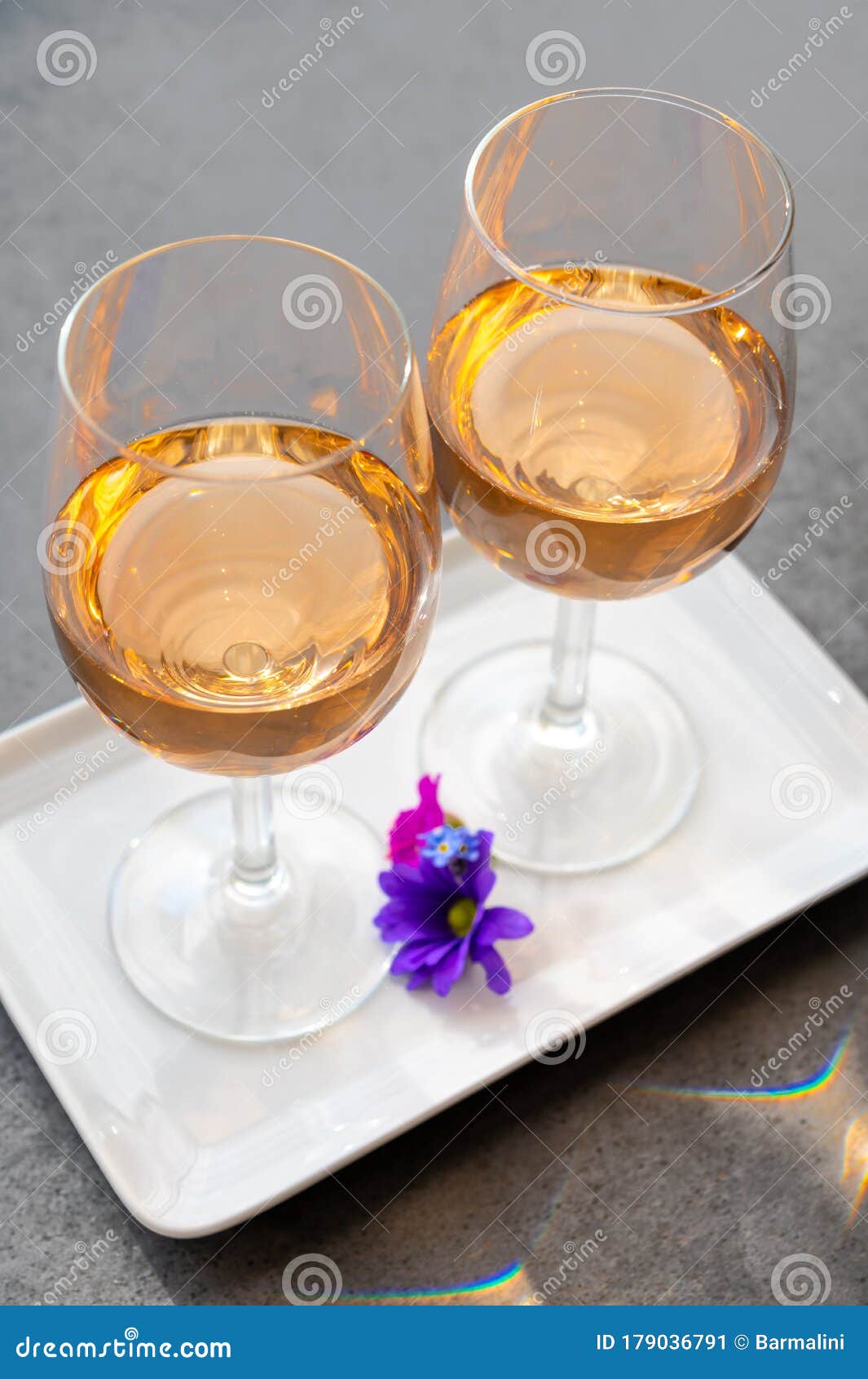 French Rose Wine from Provence in Two Glasses in Sunny Day Stock Image