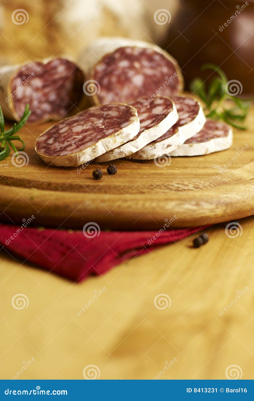 French Salami with Rosemary Stock Image Image of peppercorn, kitchen
