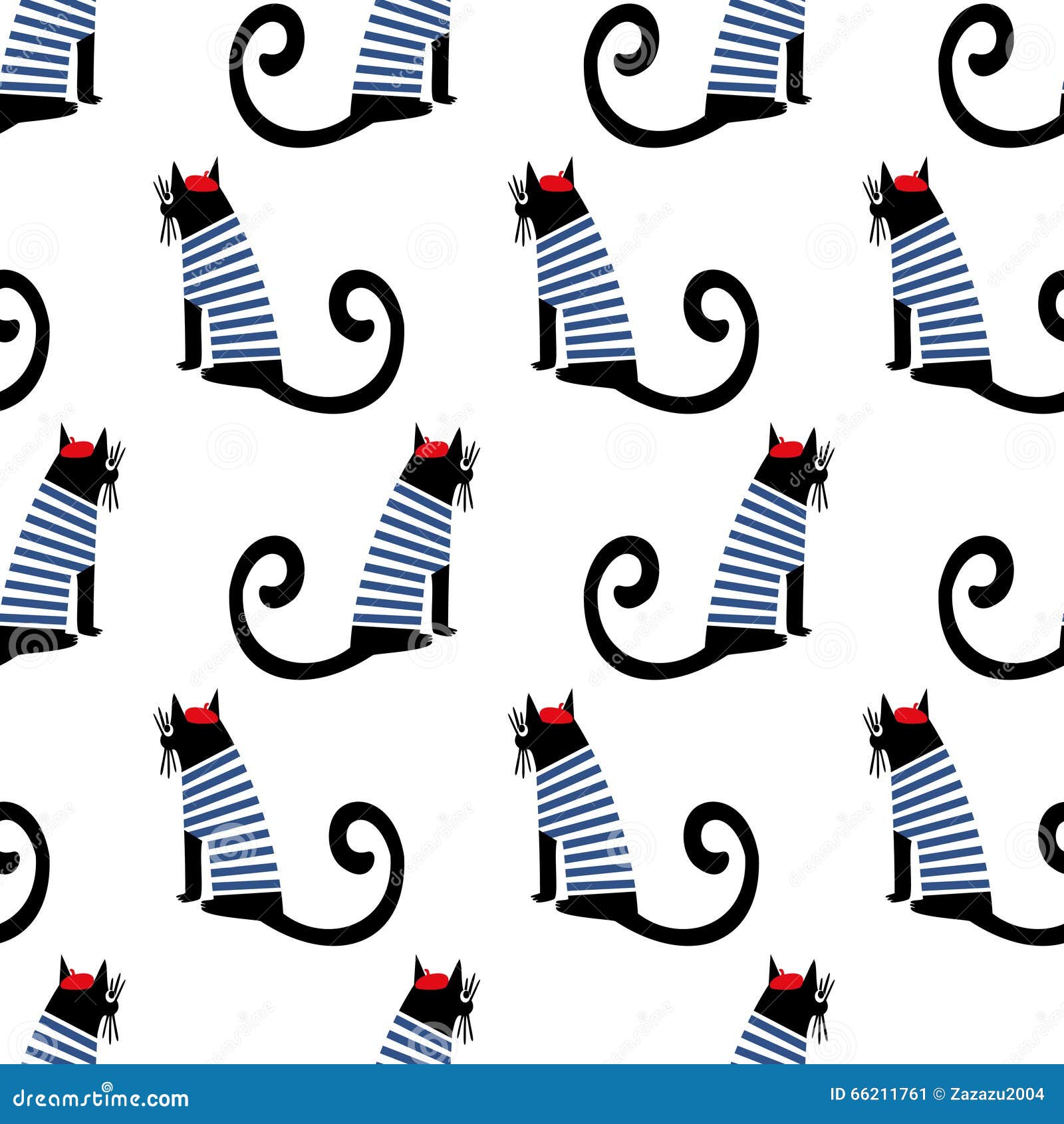 french style cat seamless pattern. cute cartoon sitting parisian cat  .