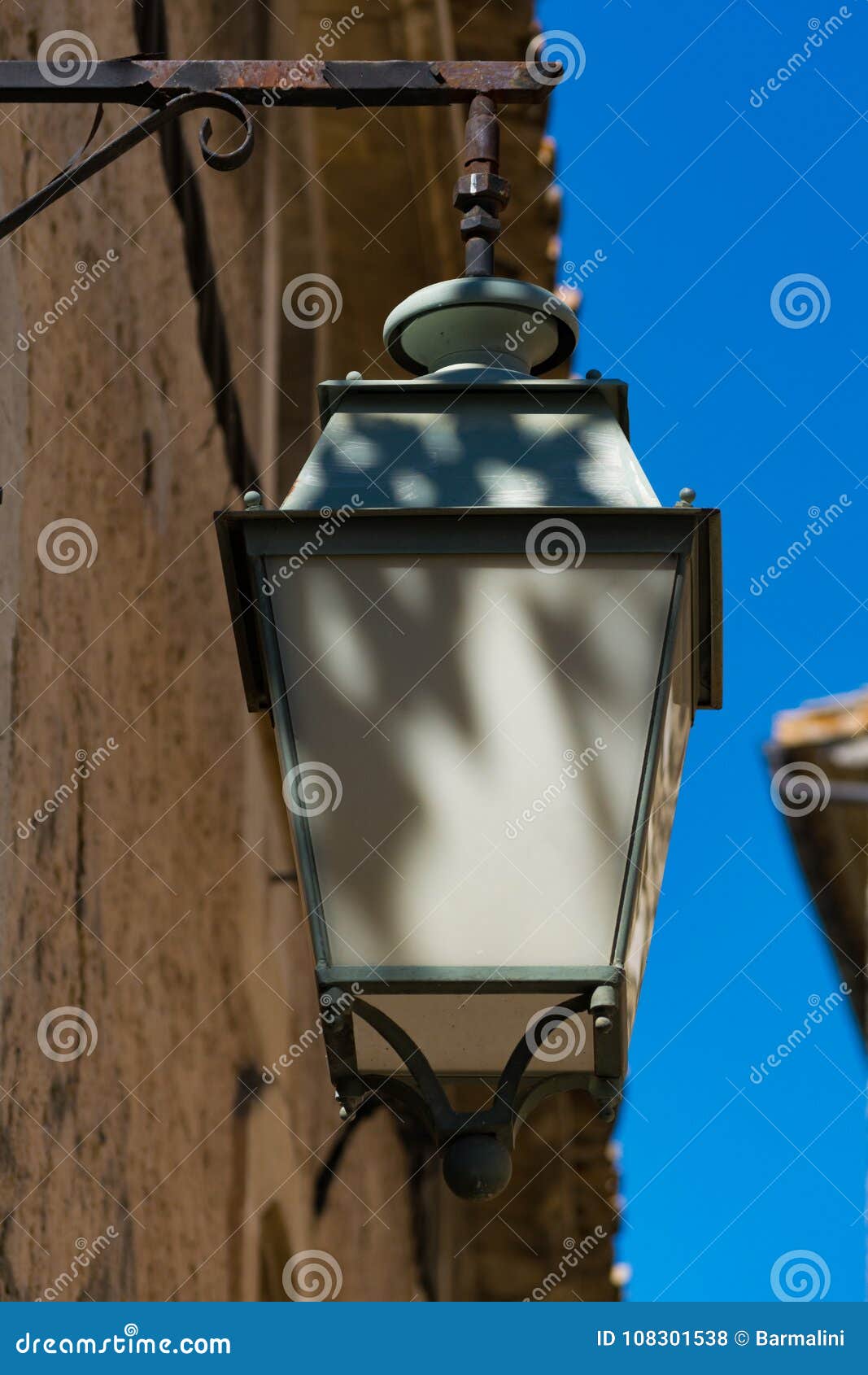 French Style Old Vintage Street Light in Small Village in Proven Stock