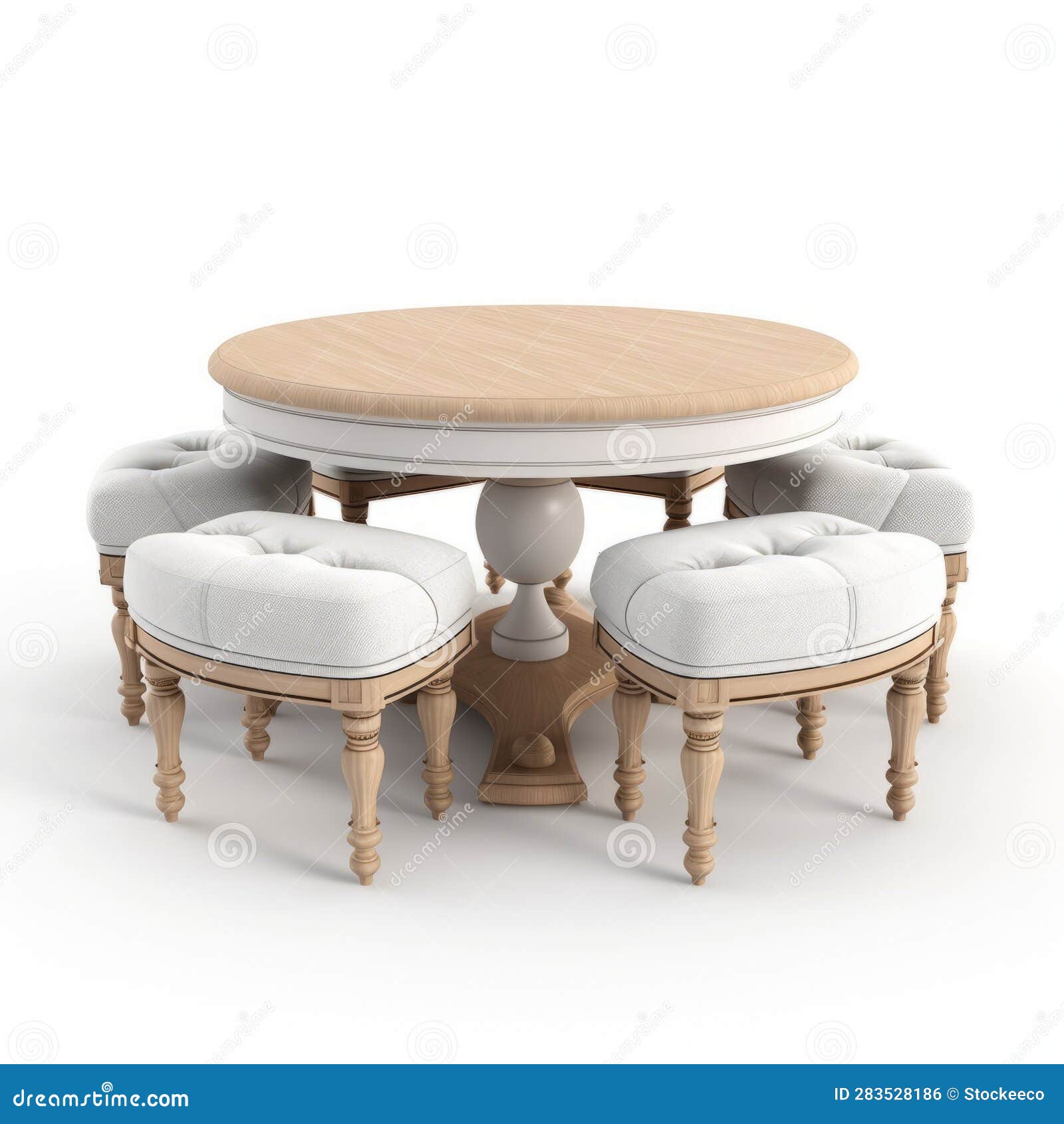 French Style White Round Dining Table with Stools 3d Model Stock Illustration Illustration of