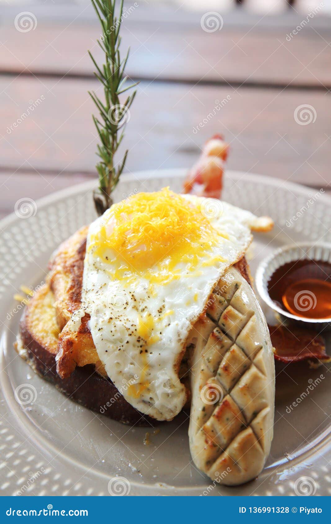 French Toast Eggs and Bacon Breakfast Brekkie Stack Stock Photo Image