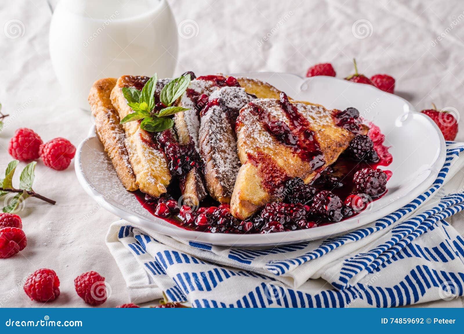 French toast with fruits stock photo. Image of dessert 74859692