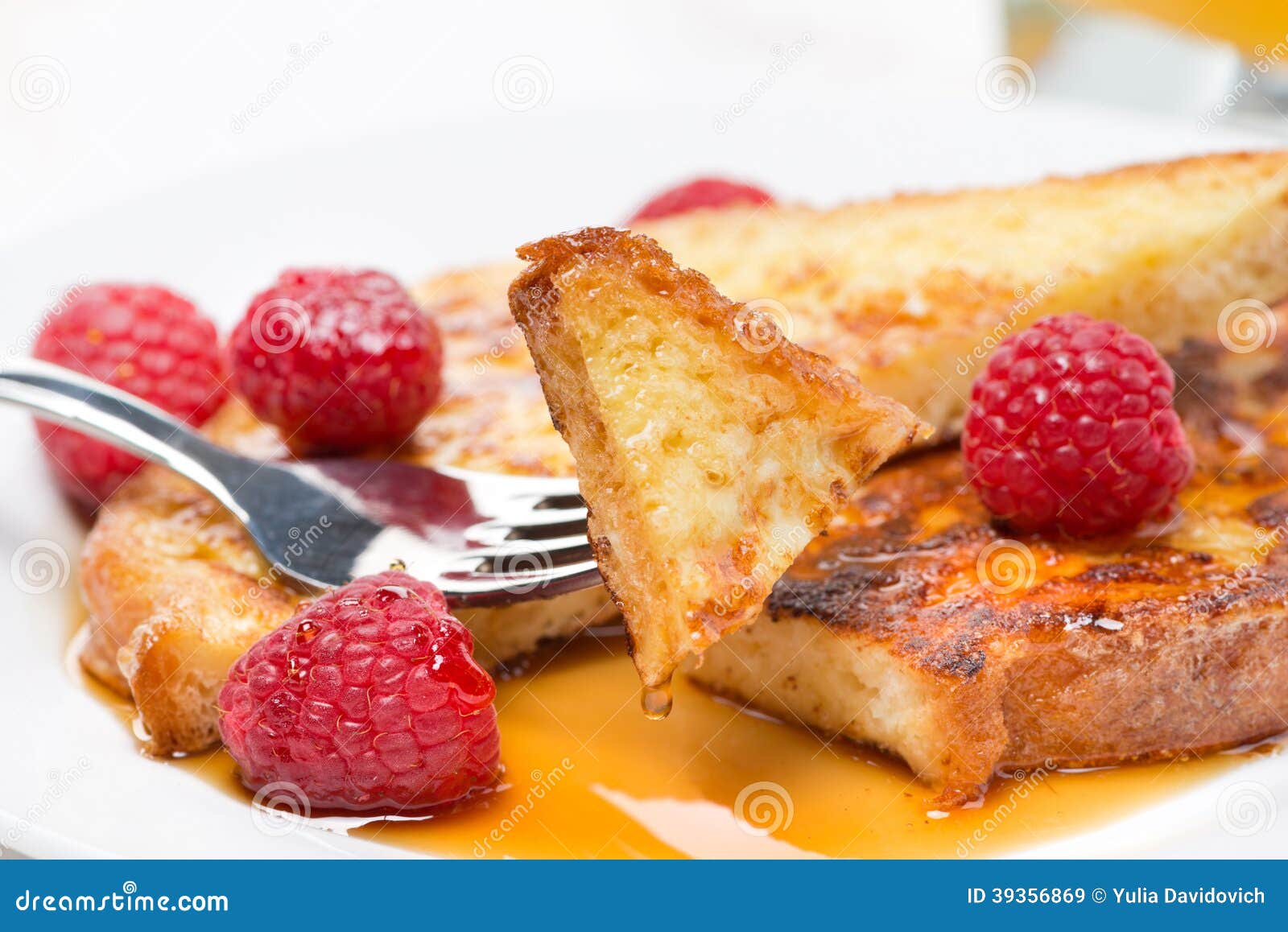 French Toast with Raspberries and Maple Syrup Stock Image Image of