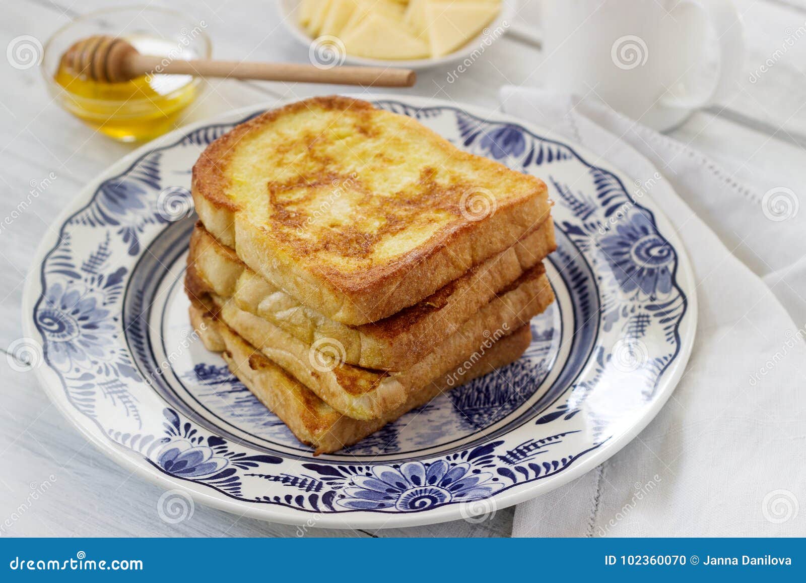 French Toast Served With Honey And Cheese Stock Photo Image Of Nutrition Brioche 102360070