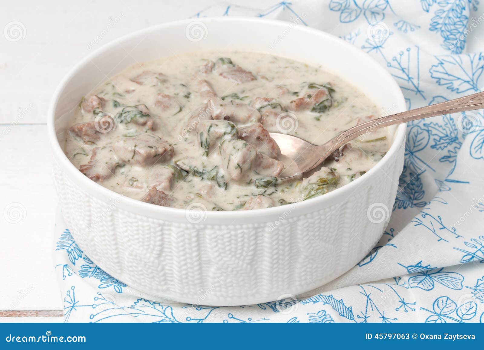 French Veal Ragout in White Porcelain Bowl. Stock Image Image of