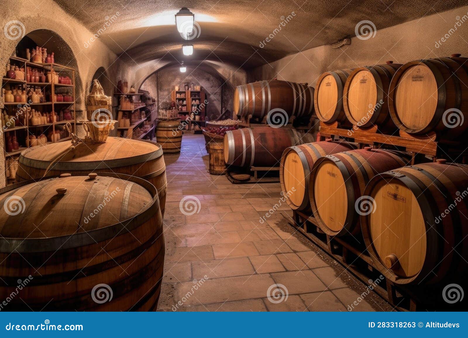 French Vineyard Wine Cellar with Oak Casks Stock Image Image of