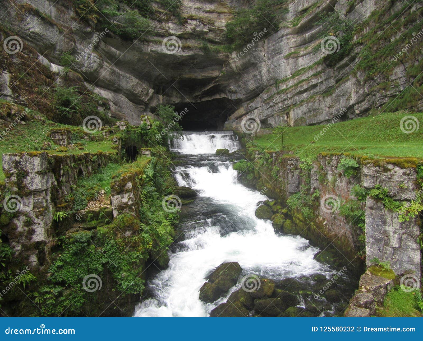 A French waterfall stock photo. Image of waterfall, cave 125580232