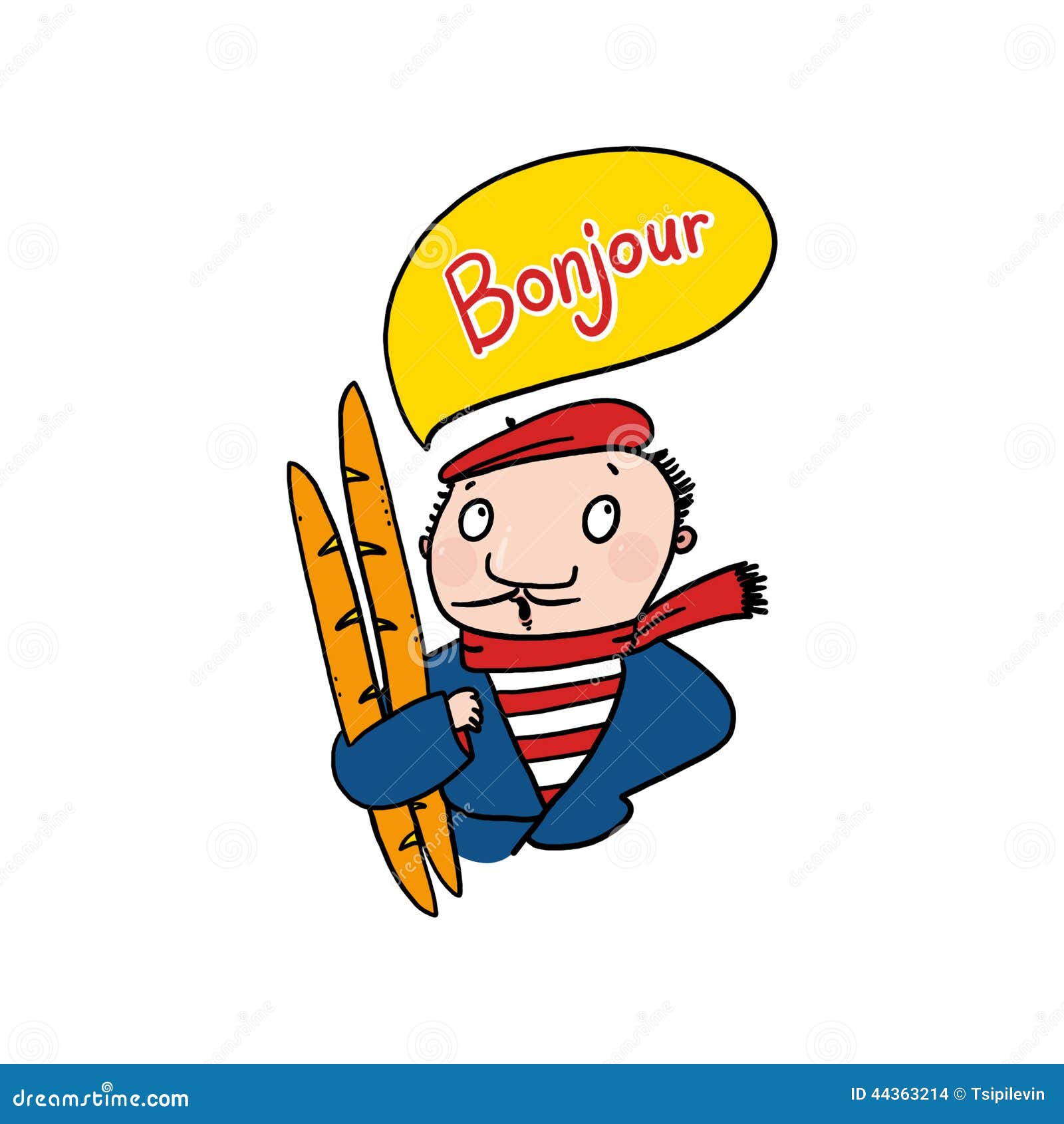 French Man Wearing Red Beret Hat Holding Baguettes Illustration Stock ...