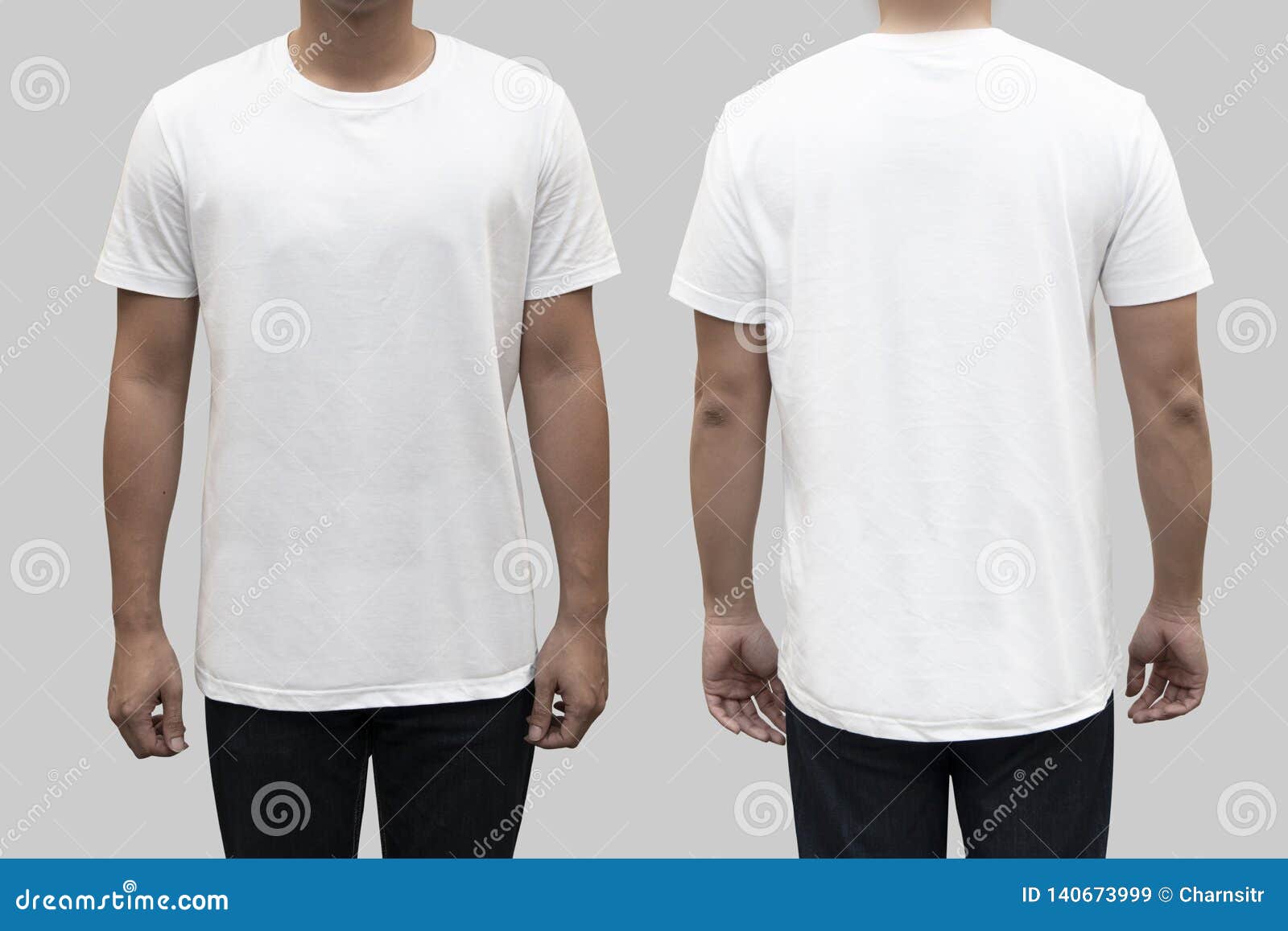 Frente Aislado Y Camiseta Blanca Trasera En Un Cuerpo Del Hombre Como Plantilla de archivo - Imagen de primer, blanco: 140673999