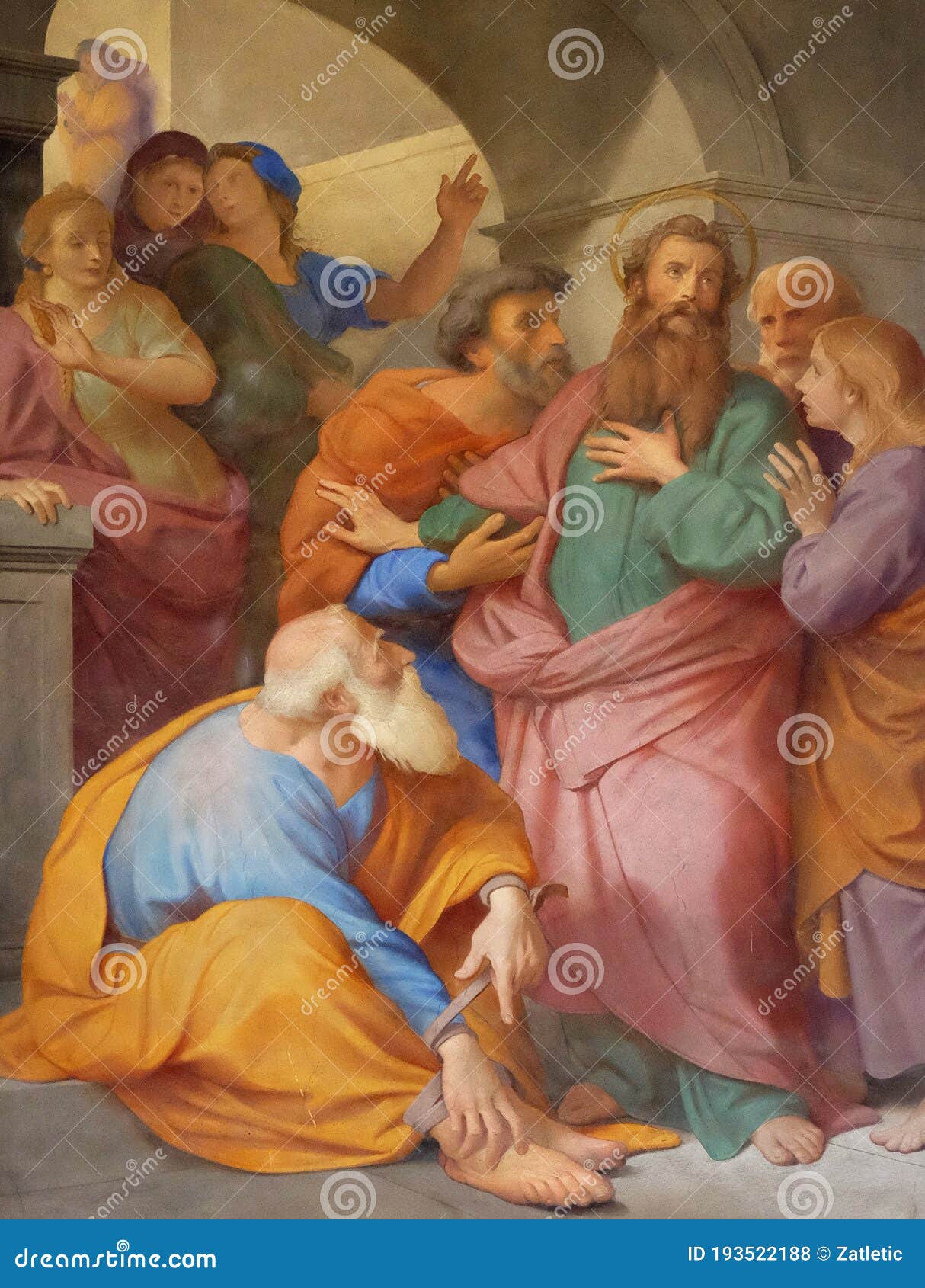 the fresco with the image of the life of st. paul: paul is warned about the jerusalem mob
