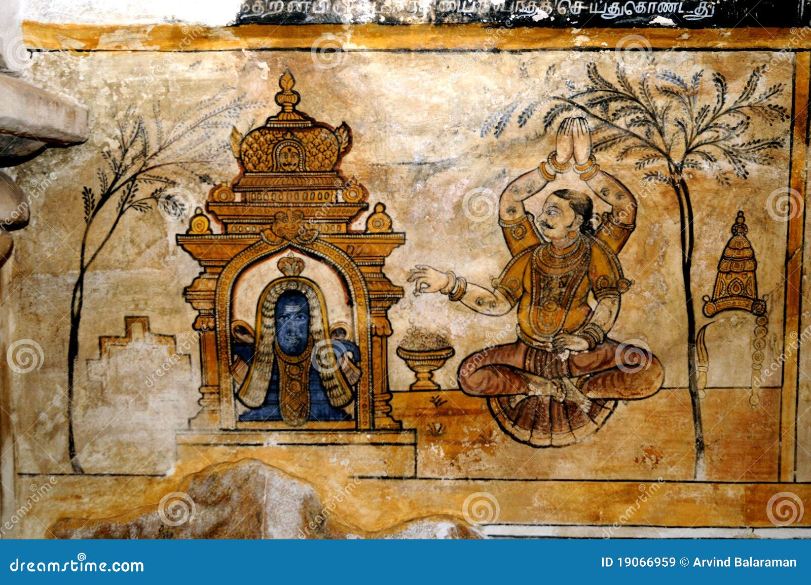 Beautiful and colorful fresco paintings in temple wall