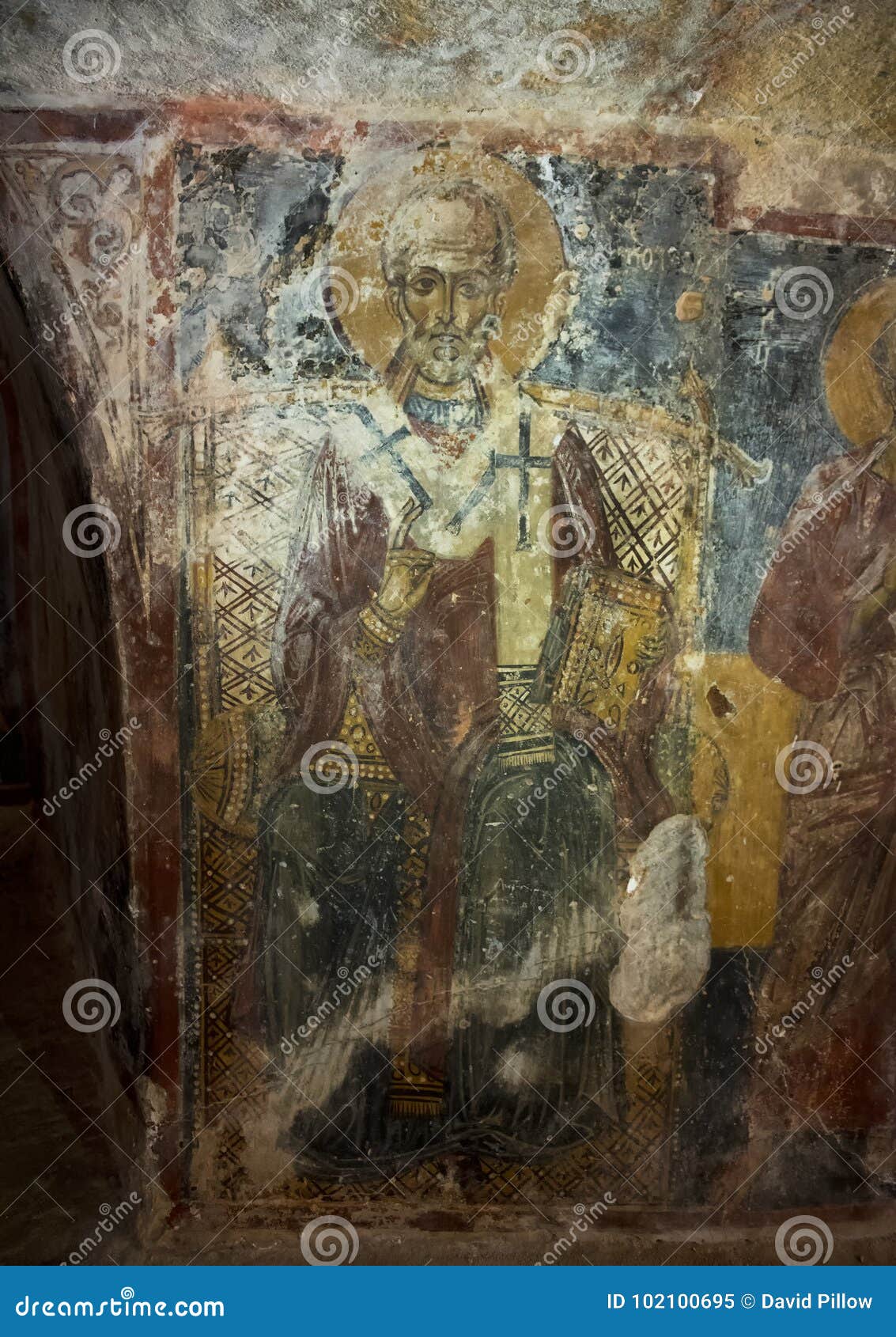 fresco of saint nicholas in la chiesa di san lorenzo, parco rupestre lama d`antico
