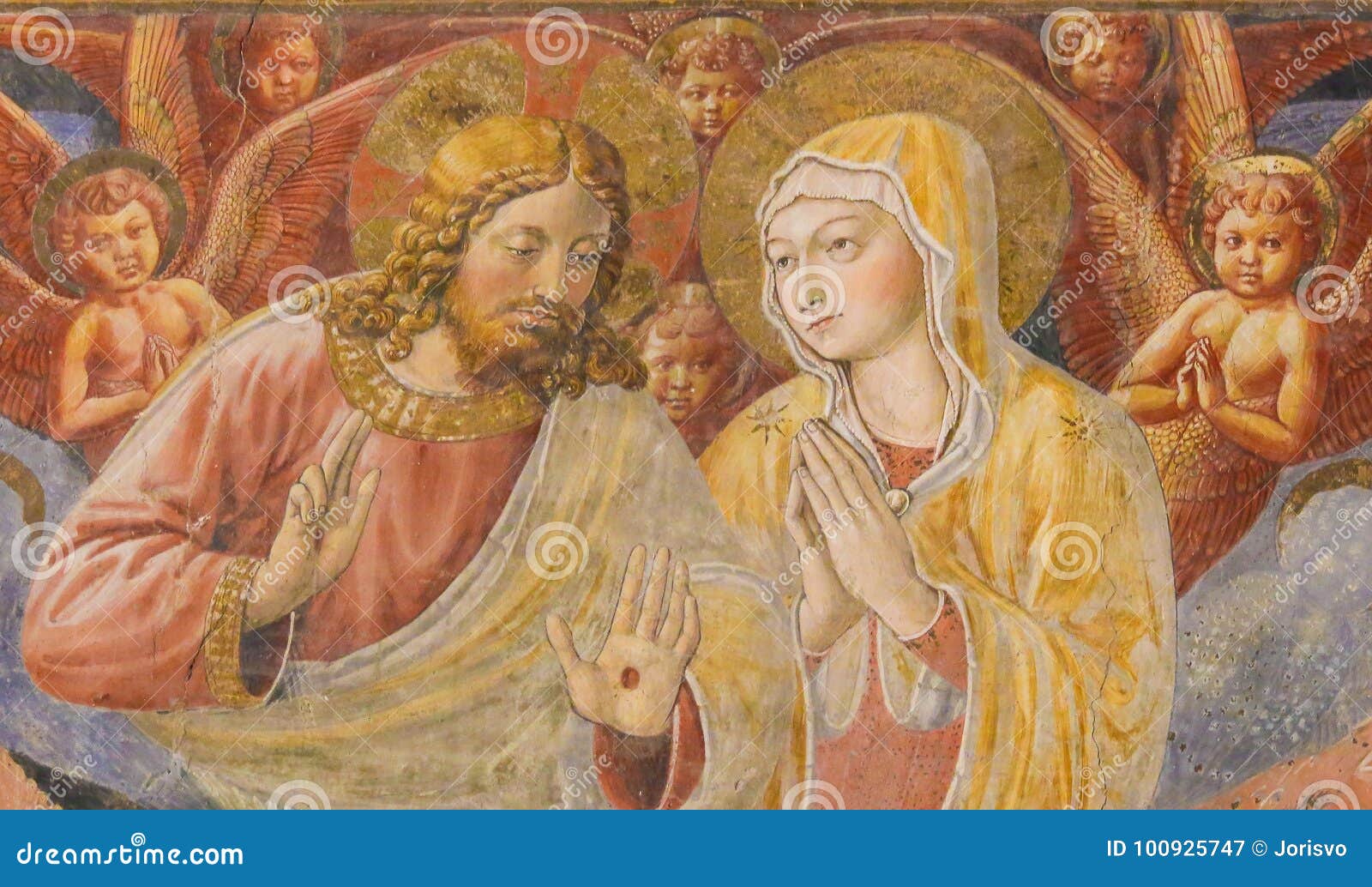 Fresco in San Gimignano - Jesus and Mother Mary Editorial ...