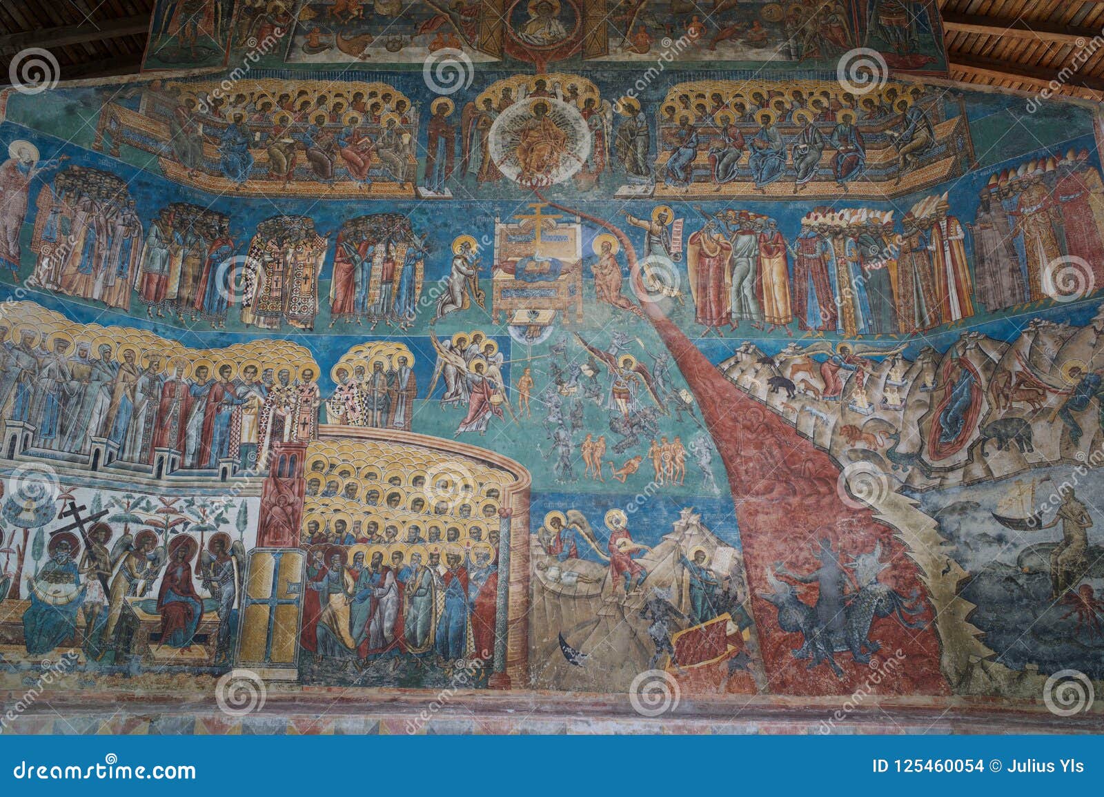fresco at voronet monastery, romania.