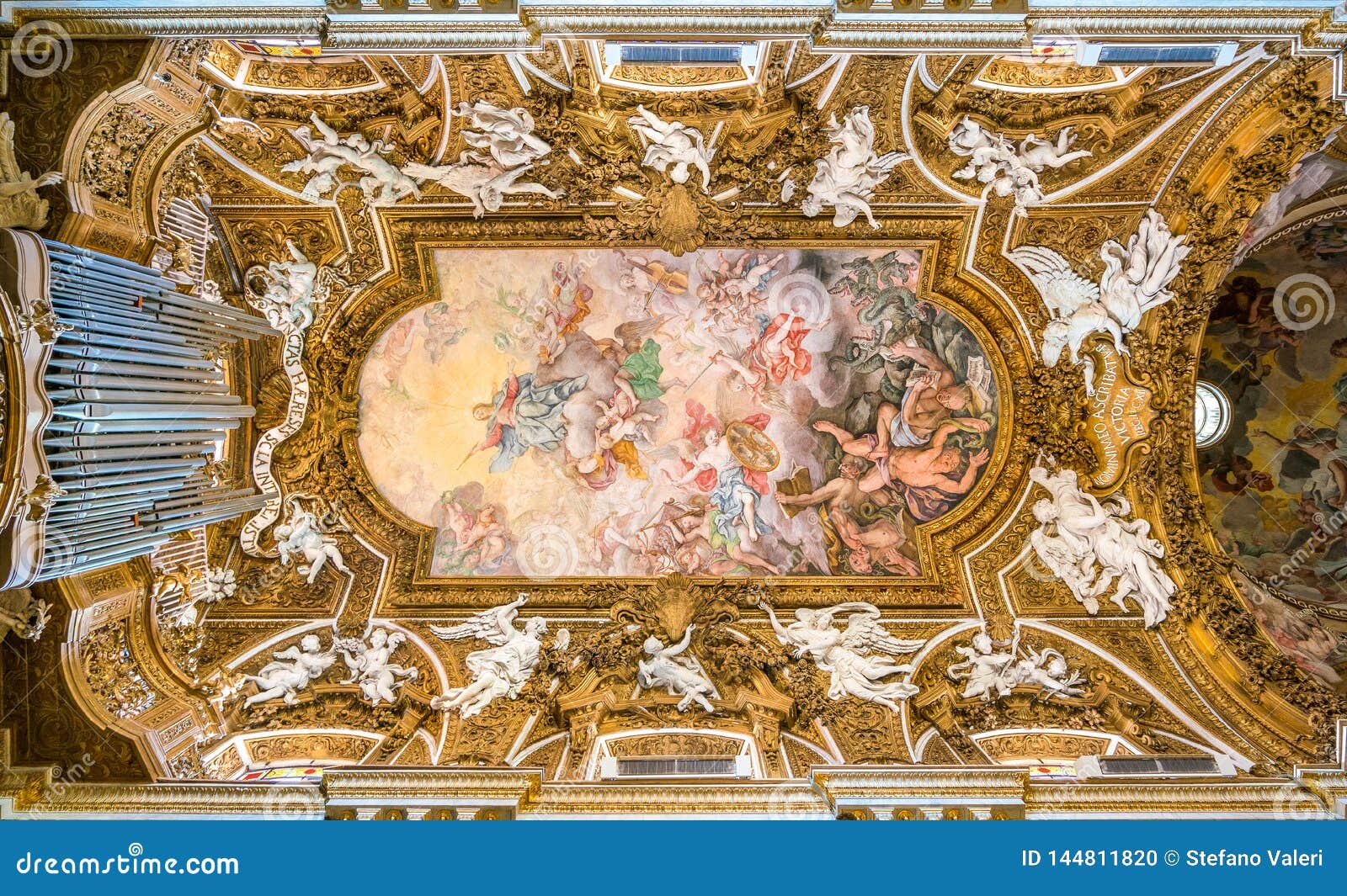 frescoed vault by giovanni domenico cerrini in the church of santa maria della vittoria in rome, italy.