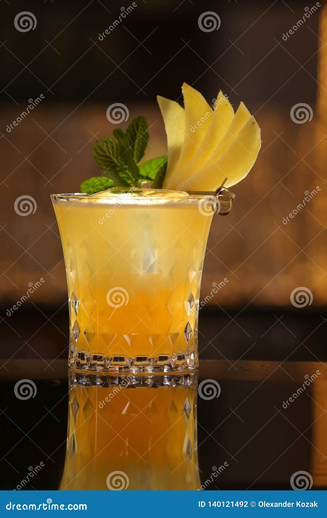 Fresh Alcohol Penicillin Cocktail with Orange Slice Stock Photo Image