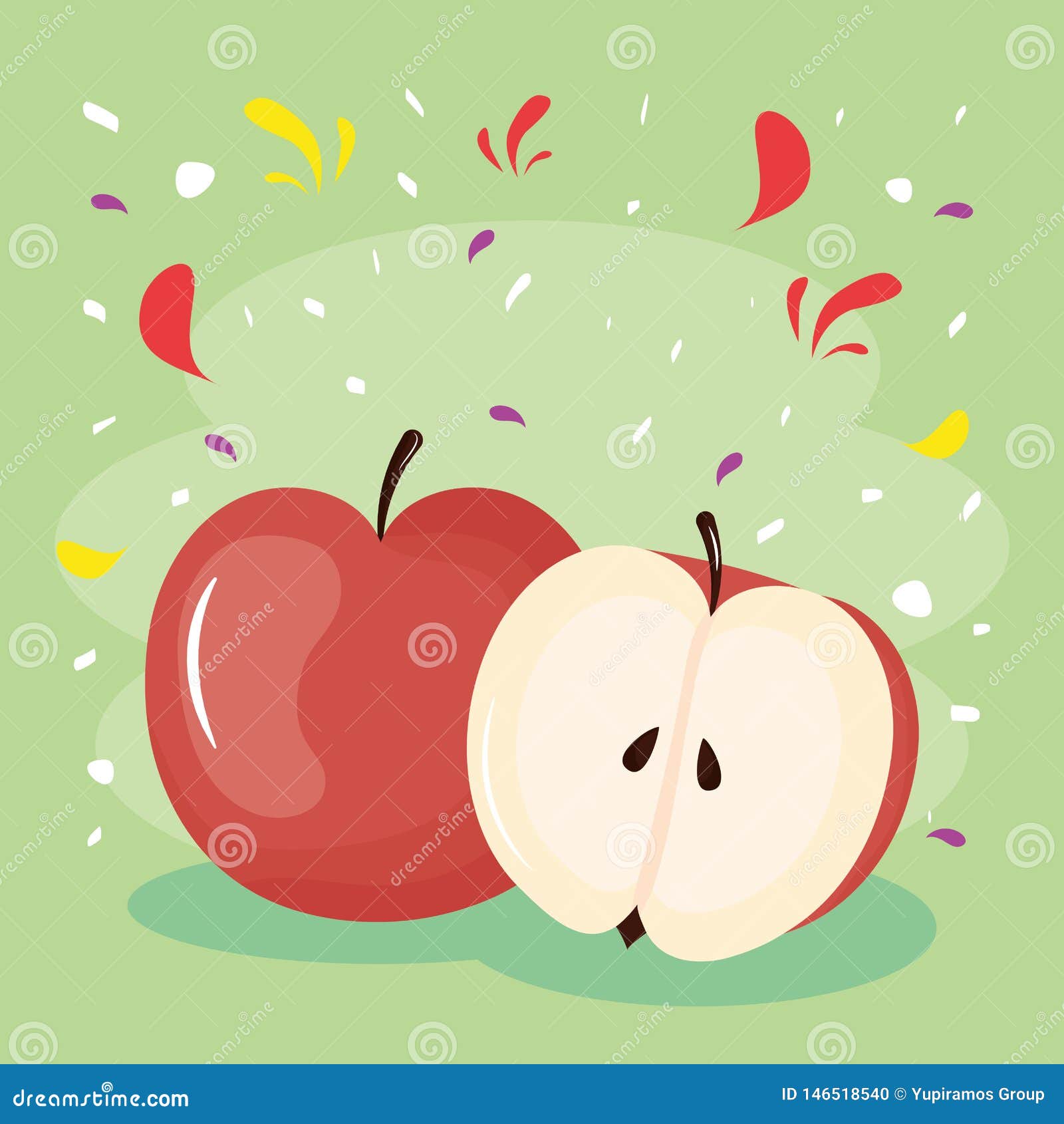 Fresh Apple Fruit with Confetti Splash Stock Vector Illustration of