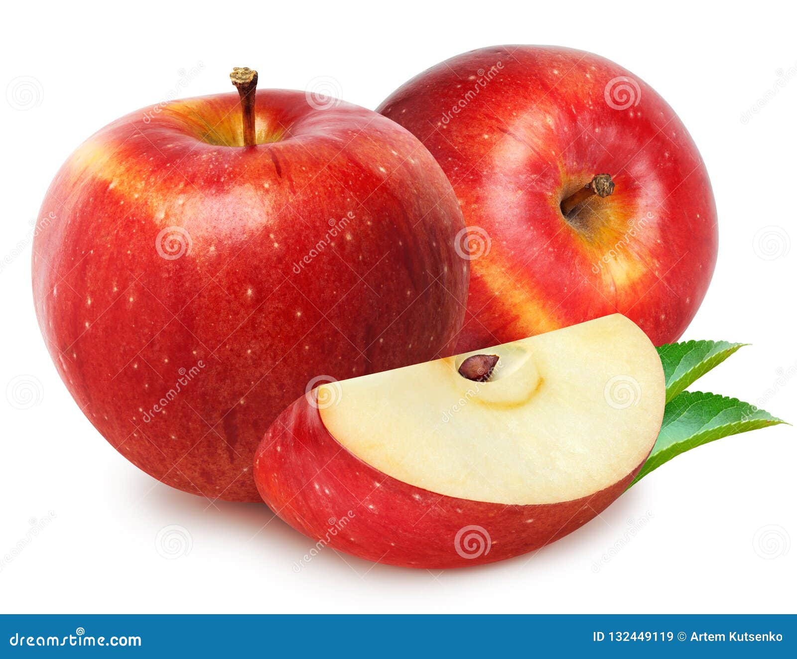 Isolated apple. Whole red, pink apple fruit with leaf isolated on white,  with clipping path Stock Photo