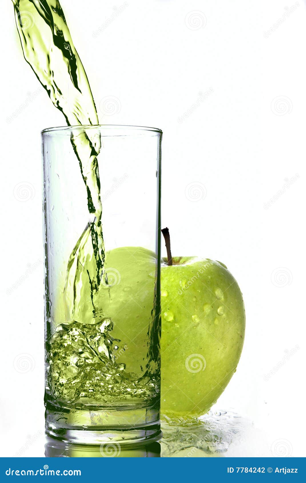 Fresh Apple Juice in Glass with Green Apple Isolat Stock Photo Image