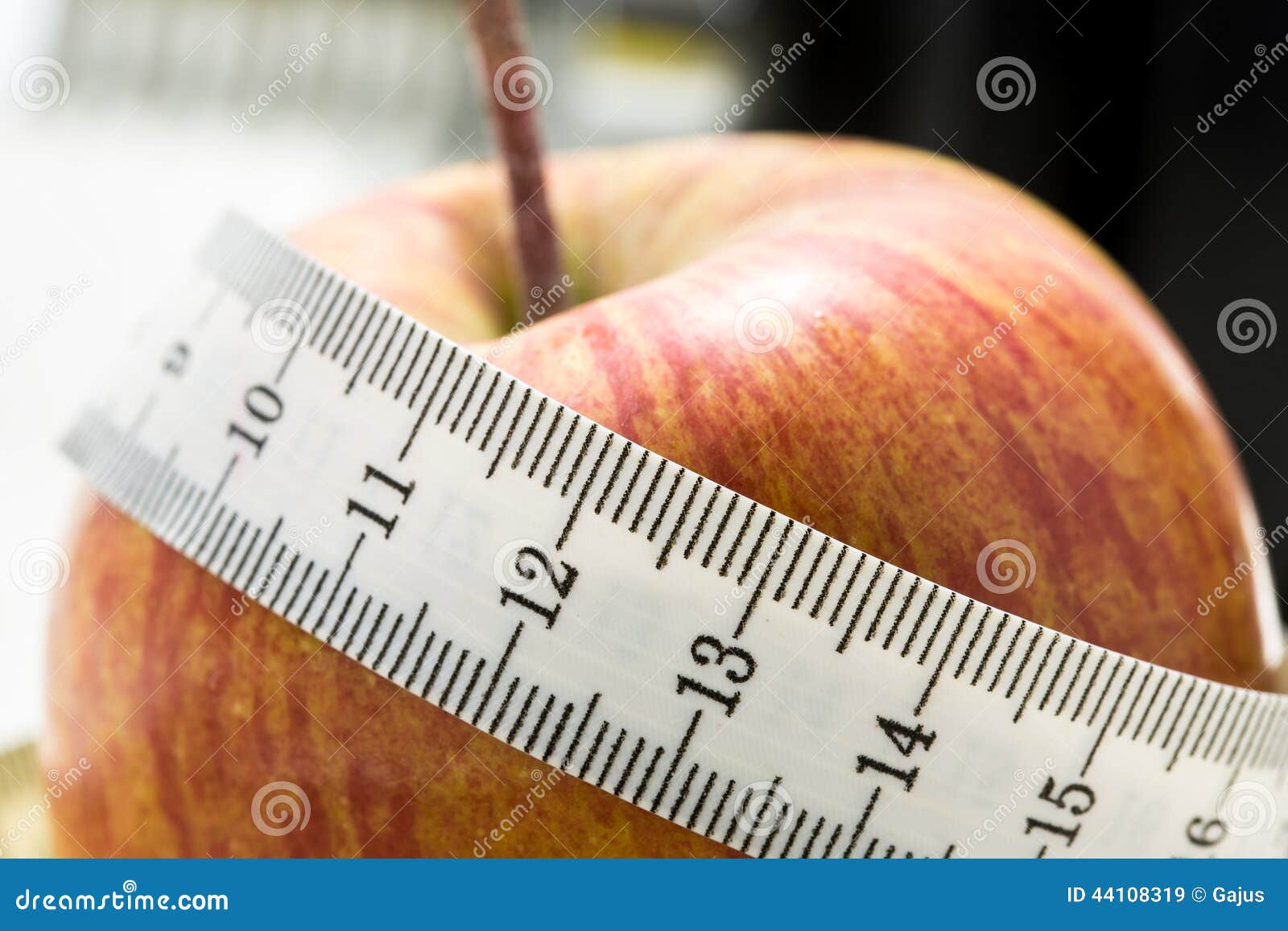 Fresh Apple Wrapped in a Tape Measure Stock Image Image of weight