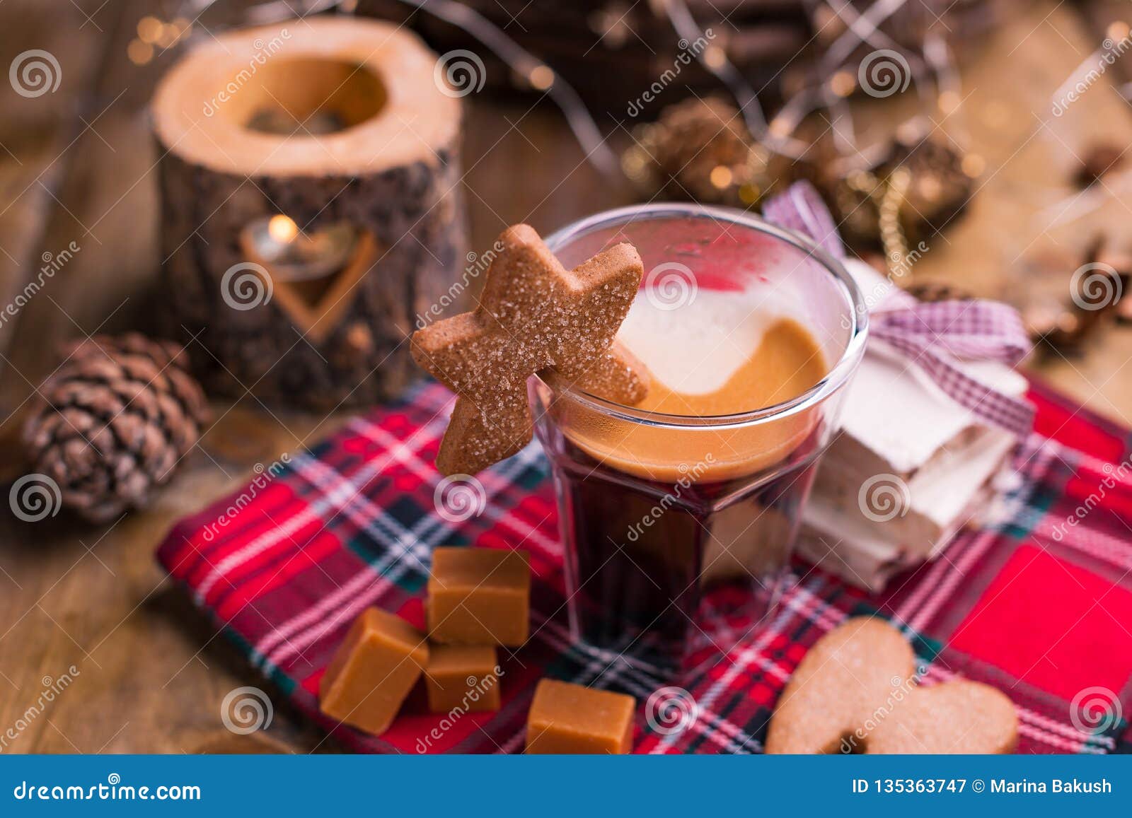 Fresh Aromatic Coffee and Italian Christmas Sweets. Nougat with Almonds ...