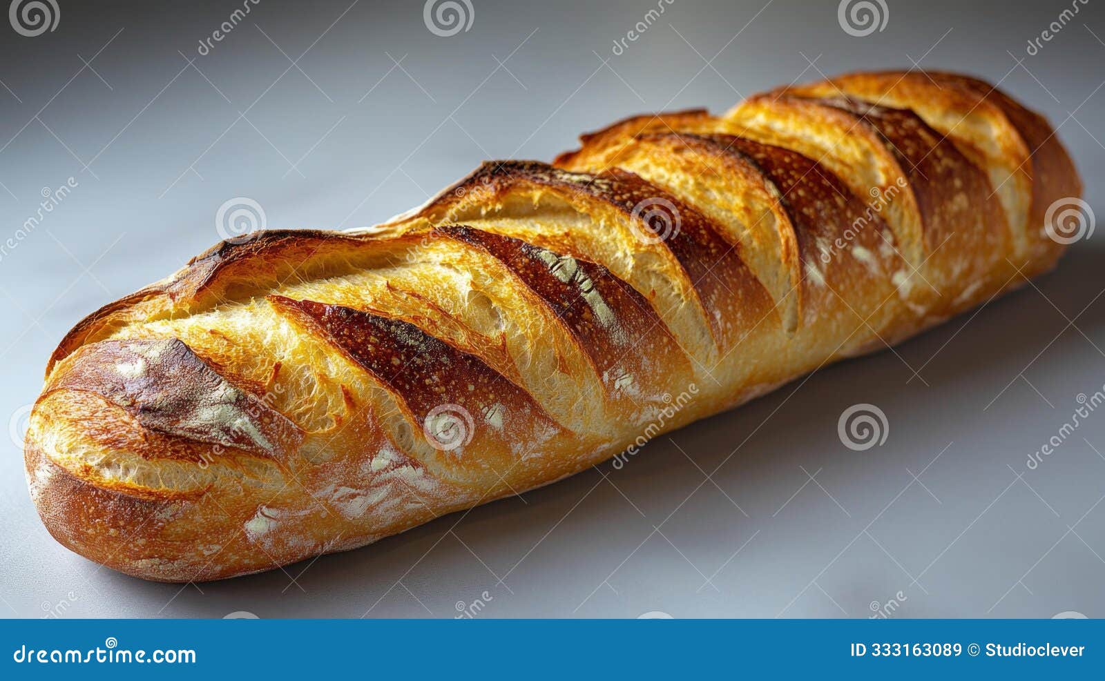 fresh artisan baguette on light background generative ai
