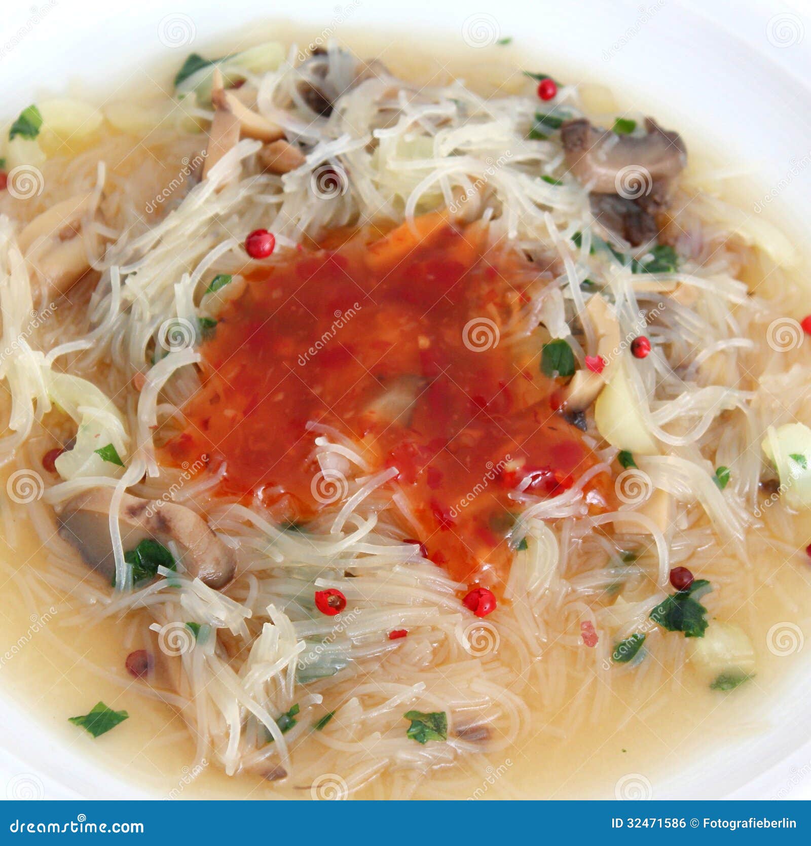 Fresh Asian Soup with Rice Noodles Stock Photo Image of mushrooms, healthy 32471586