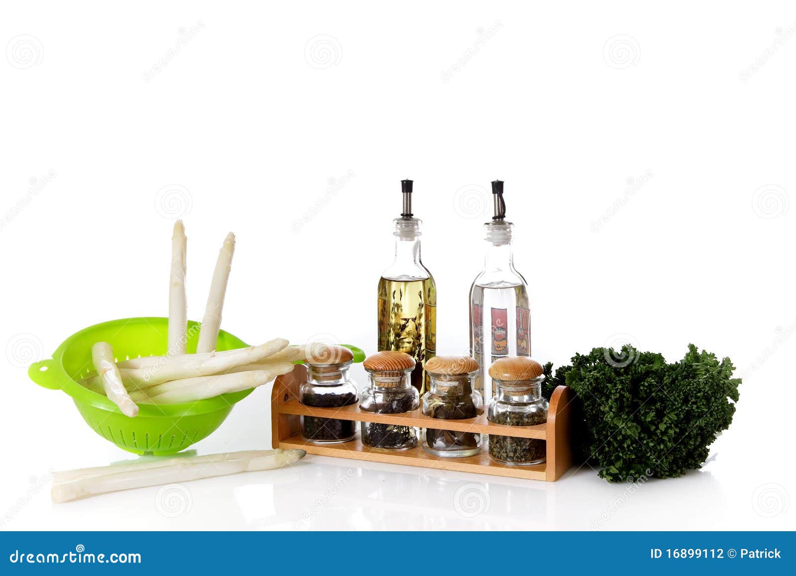 Fresh Asparagus and Herbs, Vinegar and Oil Stock Photo Image of