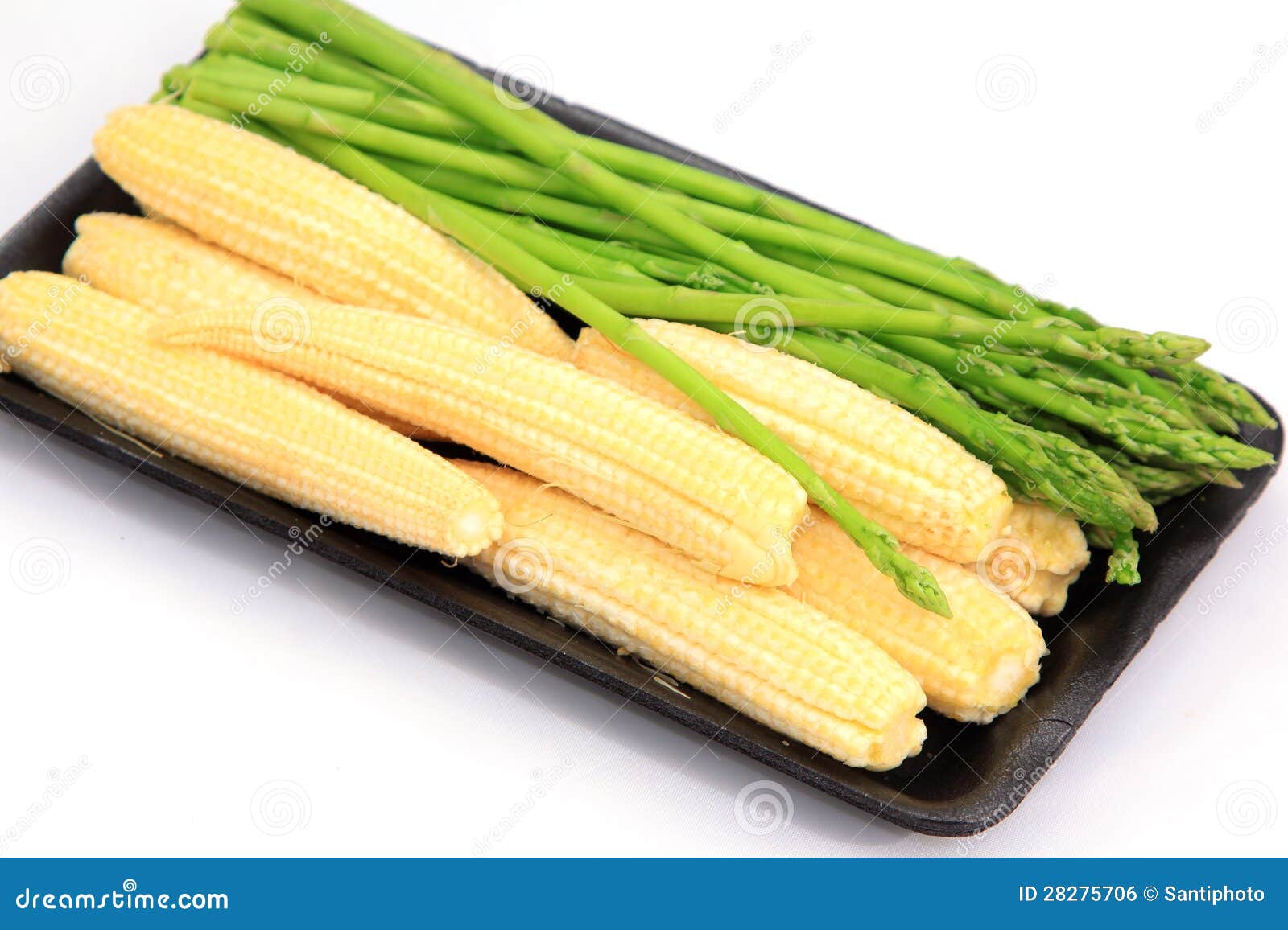 Fresh Baby Corn and Asparagus Stock Photo Image of container, package