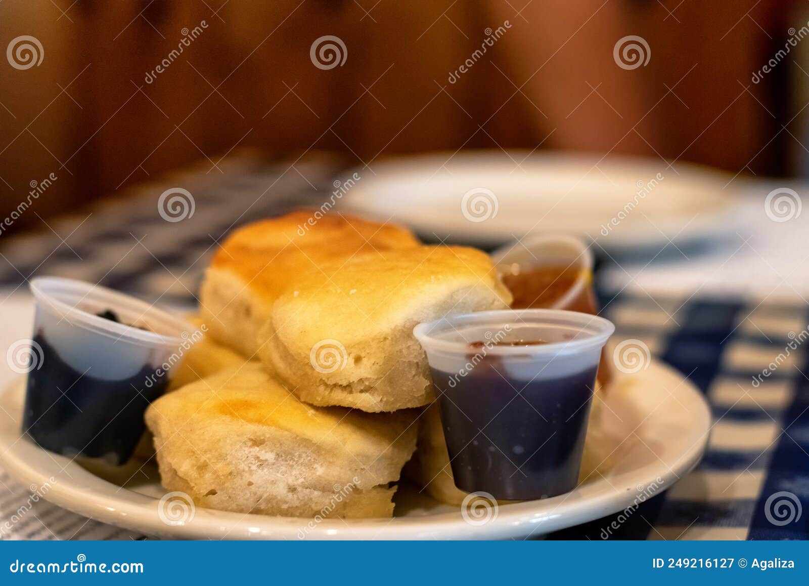 Fresh Baked Biscuits and Jam on a Table Stock Image Image of bakery